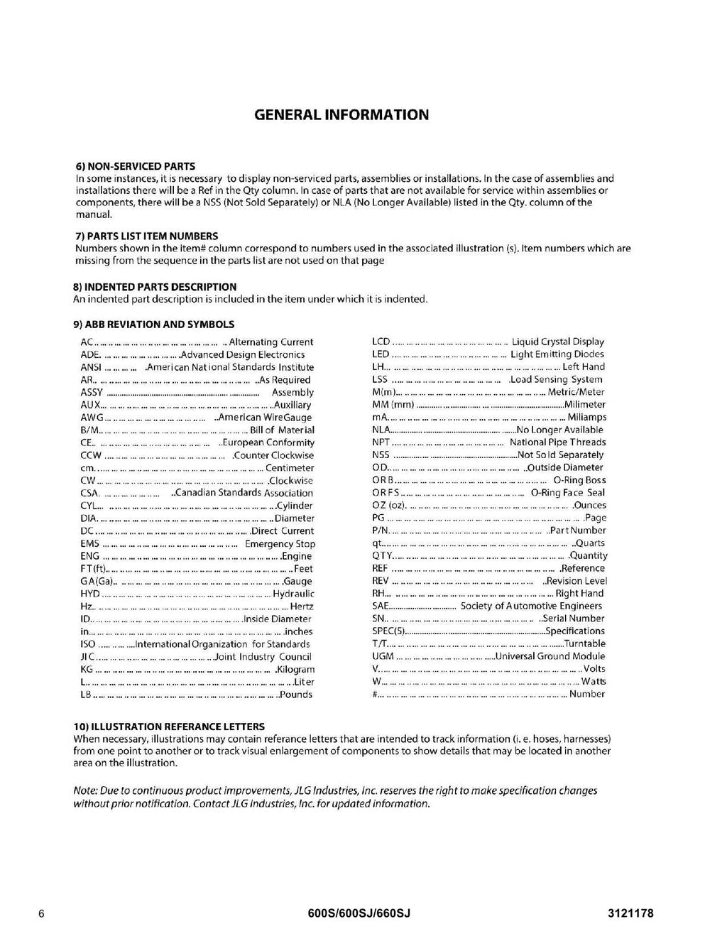 JLG 600S 600SJ 660SJ Boom Lift Parts Catalog Manual 0300068000-0300087000