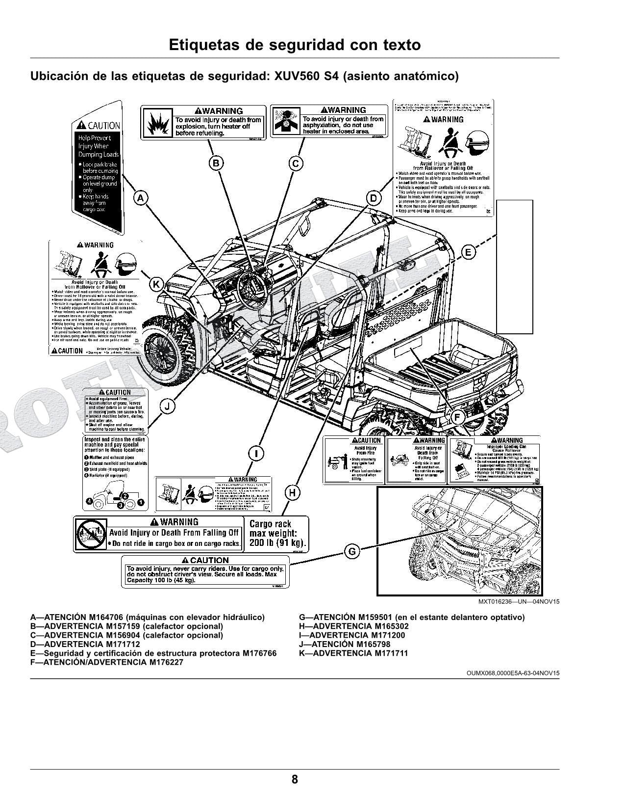 John Deere XUV560E XUV560E S4 cocodrilo Manual del Operador Español SN 010001-