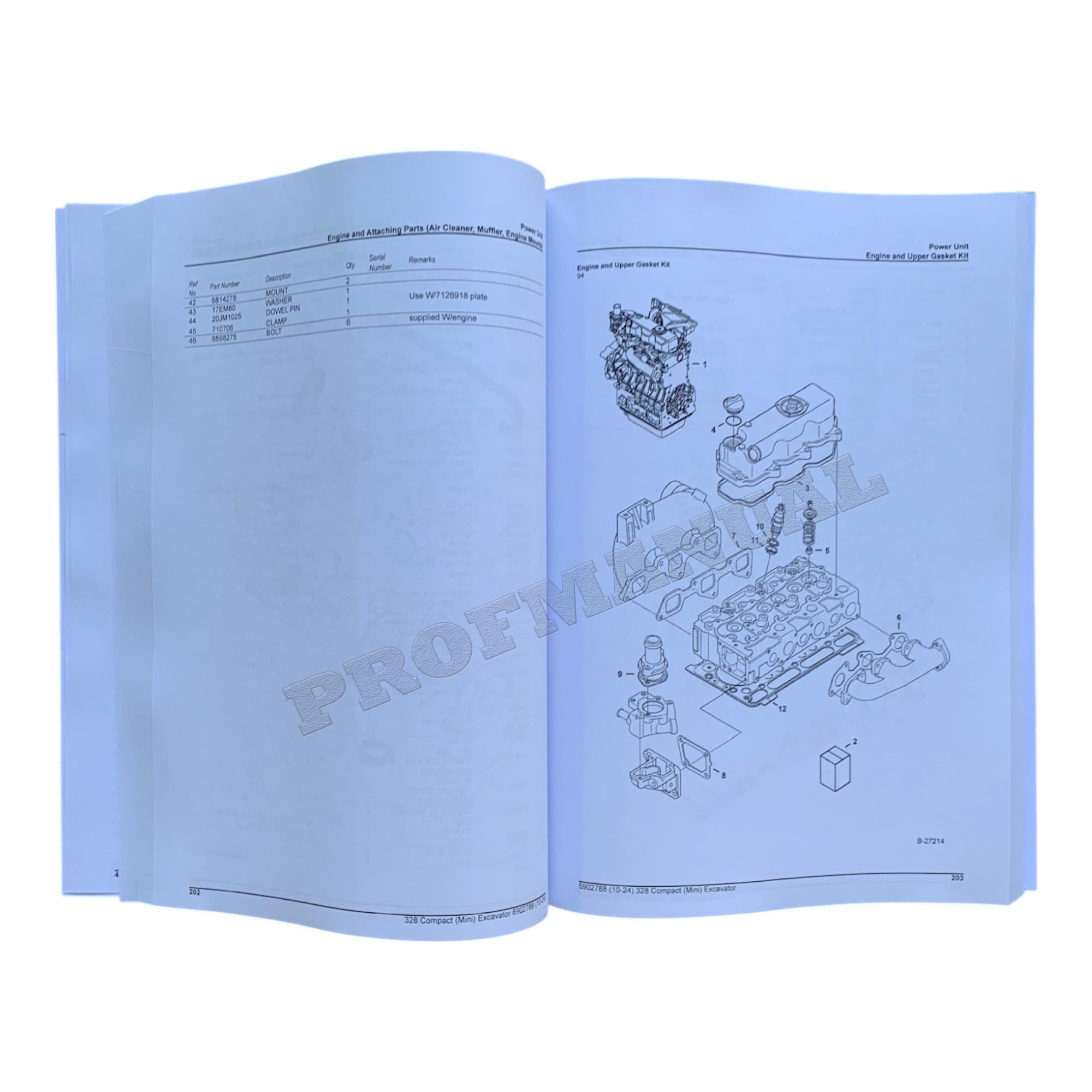 Bobcat 328 Excavator Parts Catalog Manual 234111001- 234211001-