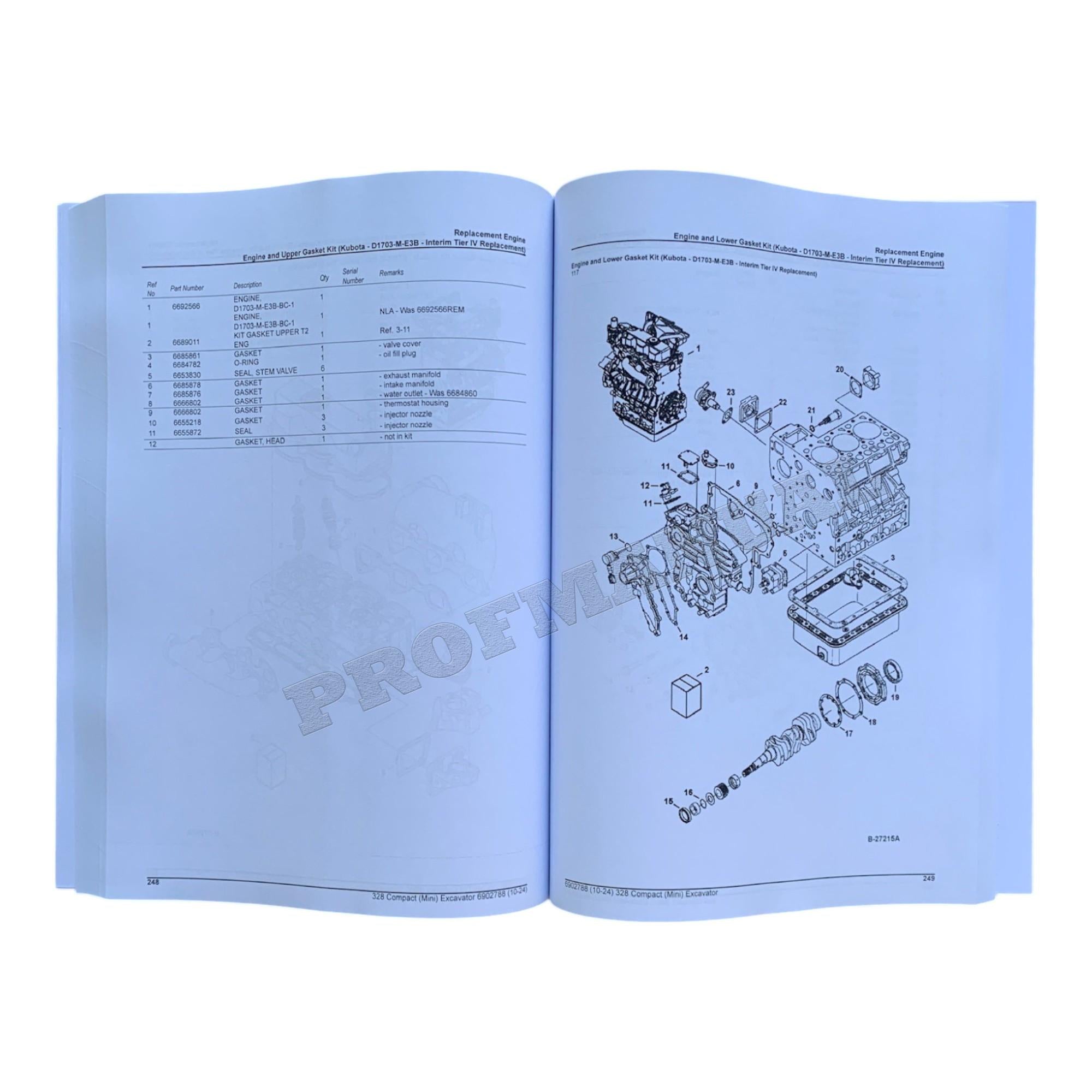 Bobcat 328 Excavator Parts Catalog Manual 234111001- 234211001-
