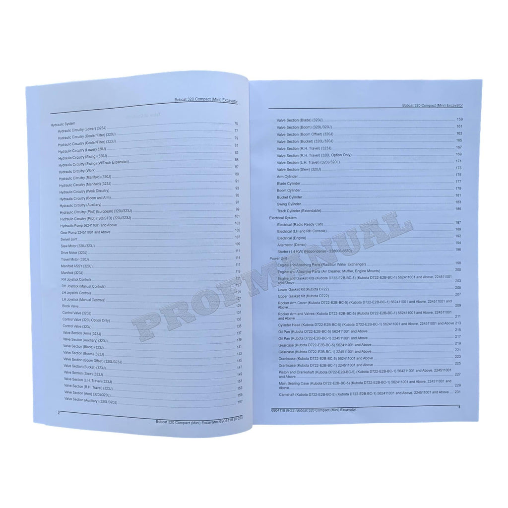 Bobcat 320 Excavator Parts Catalog Manual 224511001- 562411001-