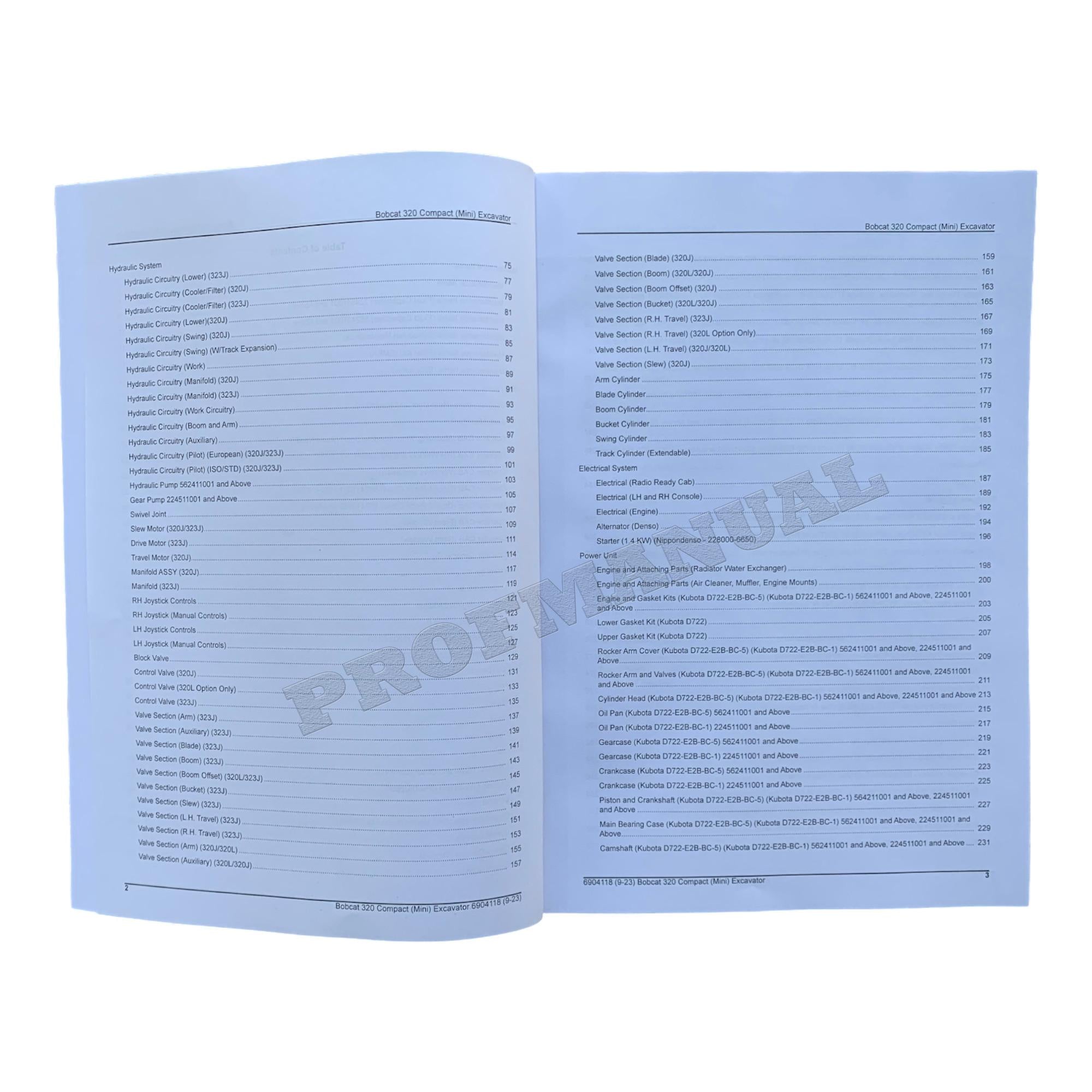 Bobcat 320 Excavator Parts Catalog Manual 224511001- 562411001-