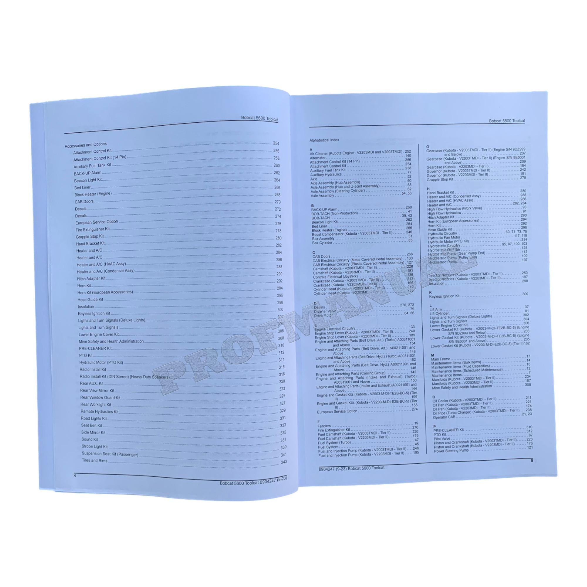 Bobcat 5600 Toolcat Work Machine Parts Catalog Manual A00211001- A00311001-