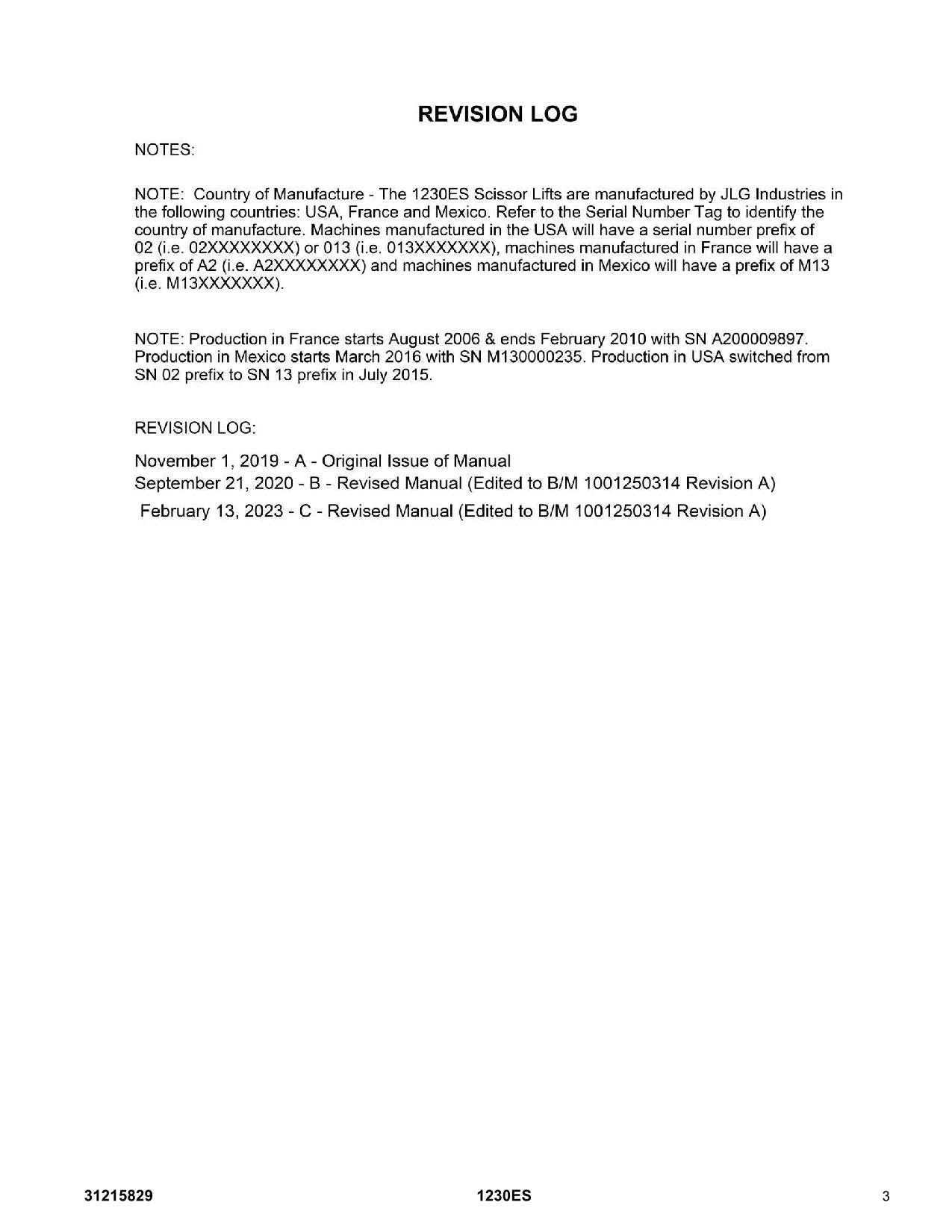 JLG  1230ES  Vertical Mast Parts Catalog Manual