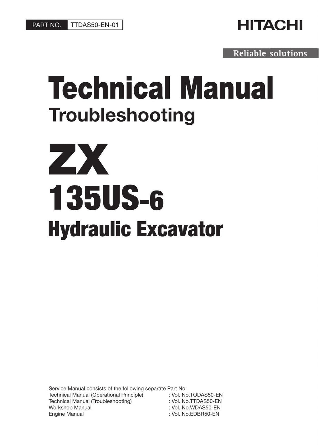 HITACHI ZX135US-6 Excavator Troubleshooting +Schematic Technical Manual TTDAS50