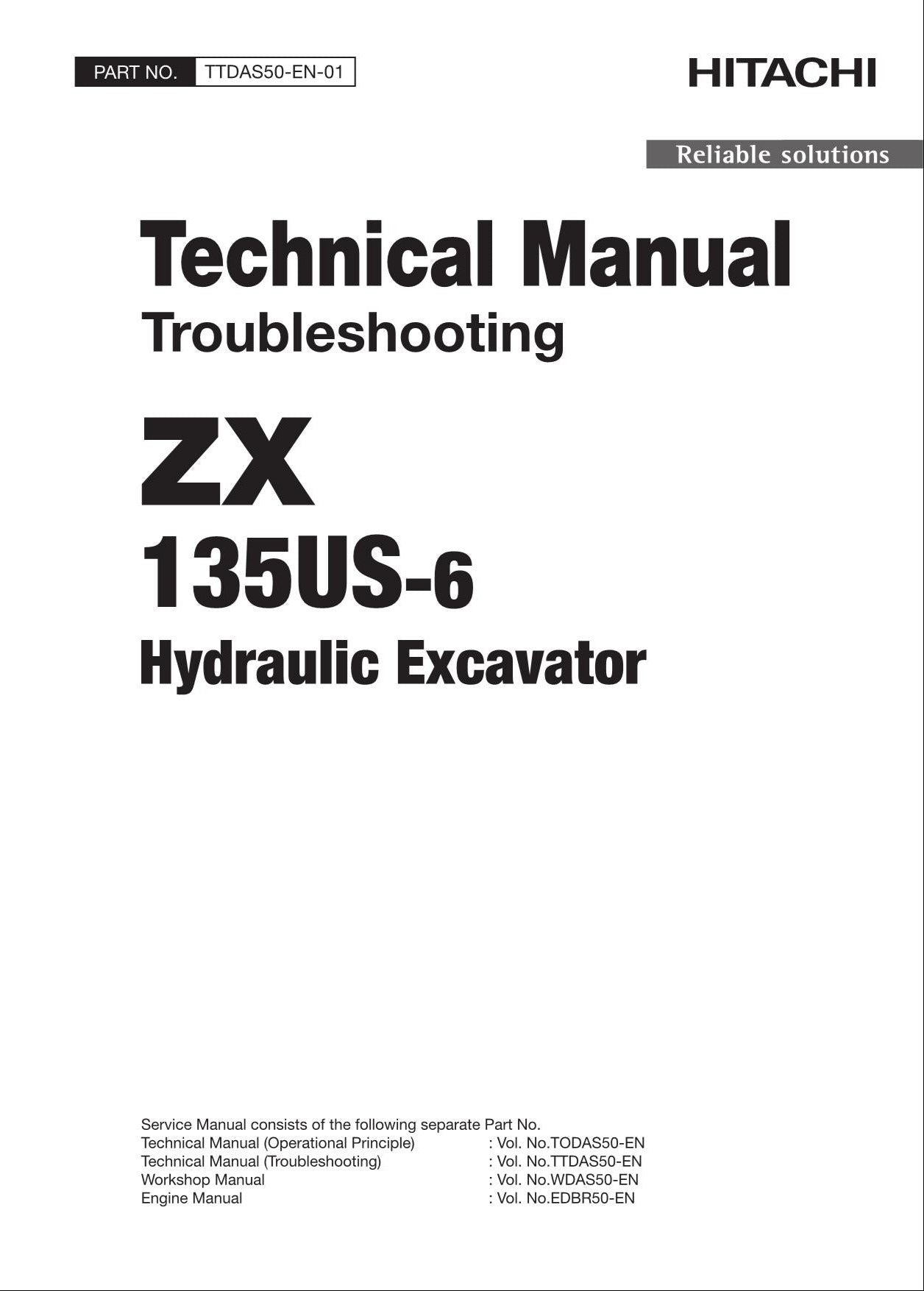 HITACHI ZX135US-6 Excavator Troubleshooting +Schematic Technical Manual TTDAS50