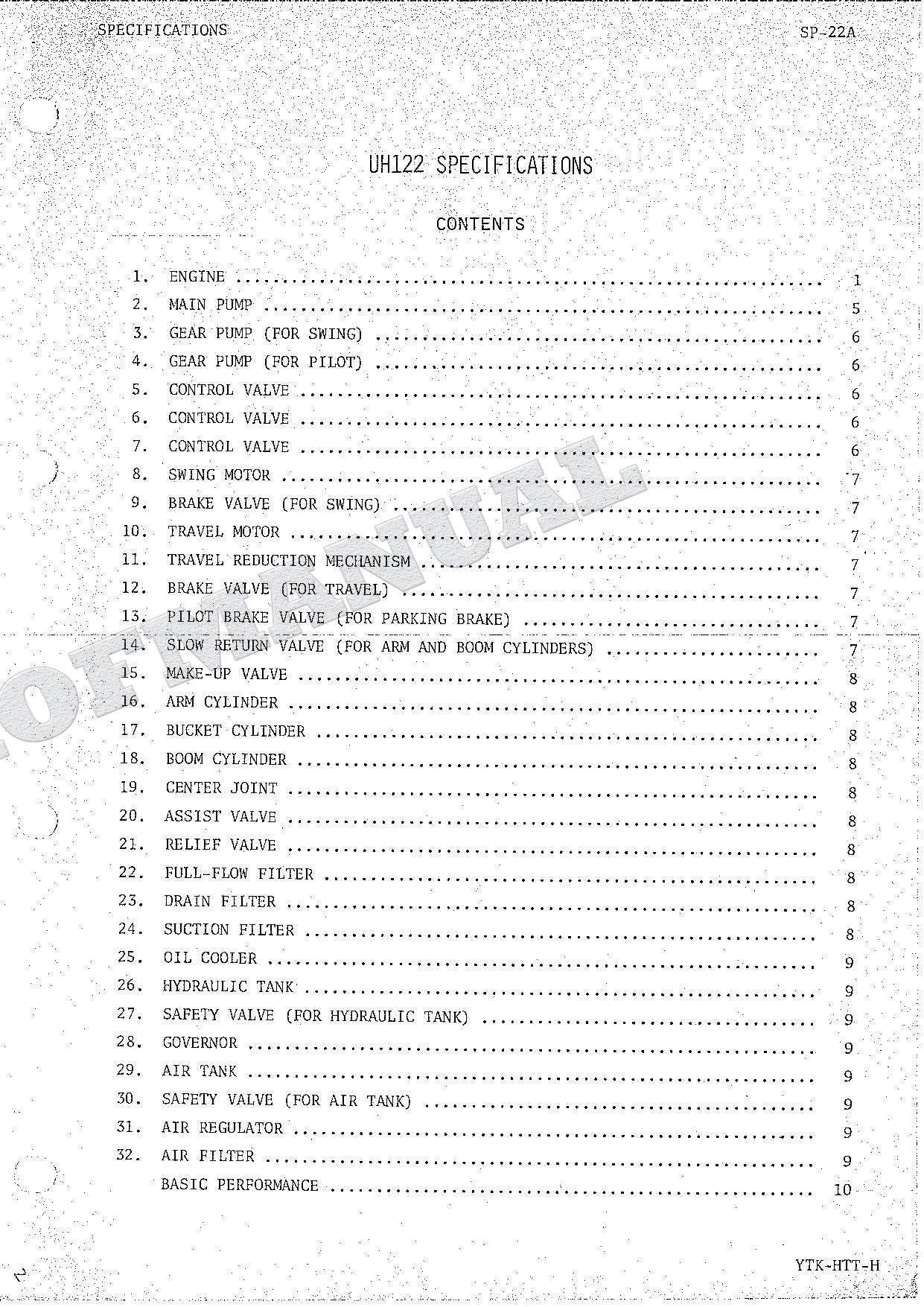 HITACHI UH122 Excavator Repair Service manual Specification
