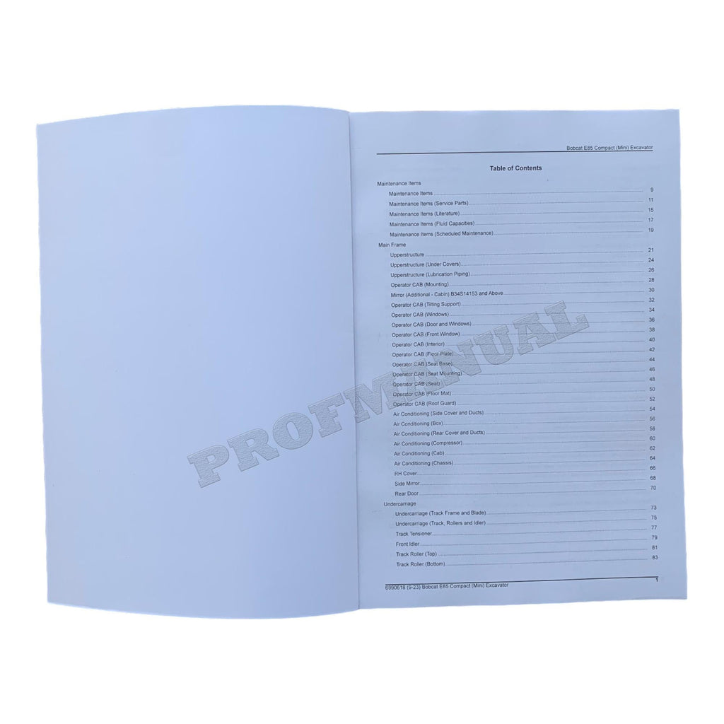 Bobcat E85 Excavator Parts Catalog Manual B34S11001-