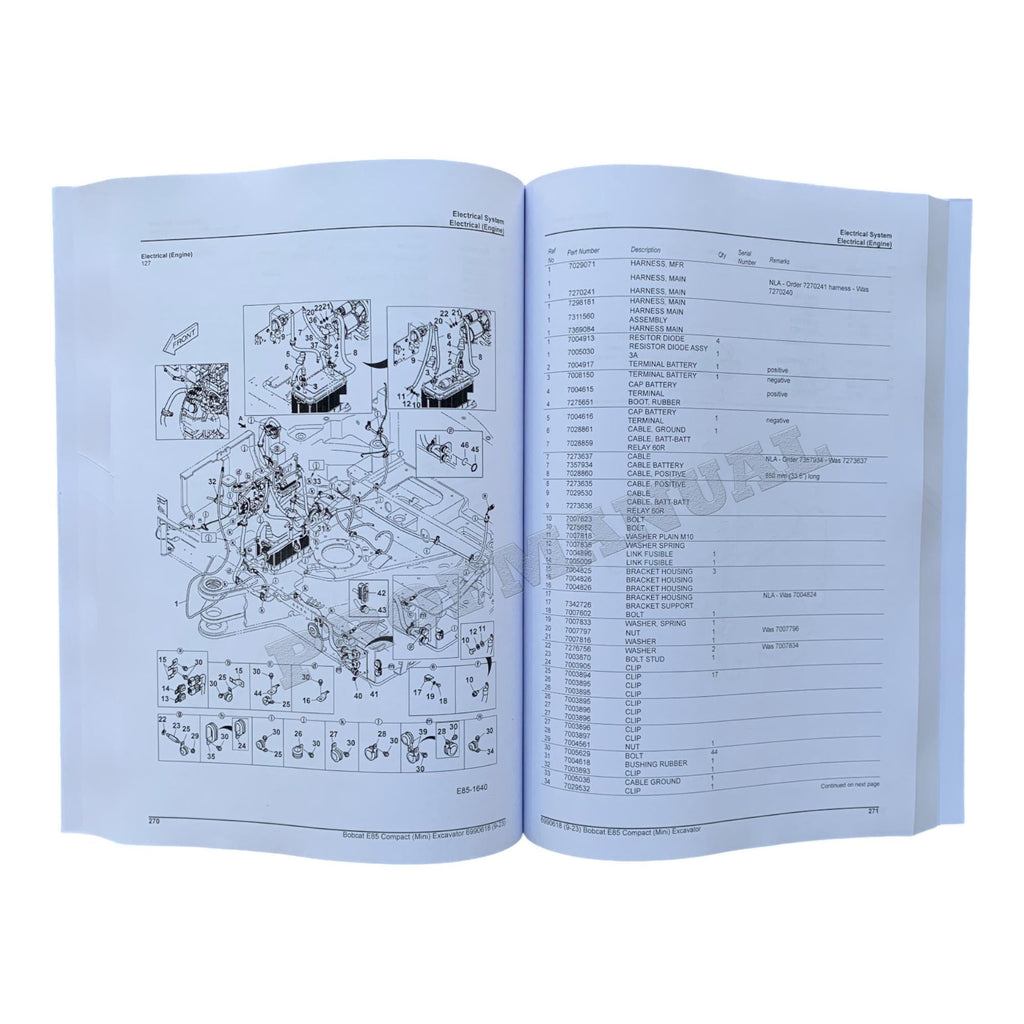 Bobcat E85 Excavator Parts Catalog Manual B34S11001-