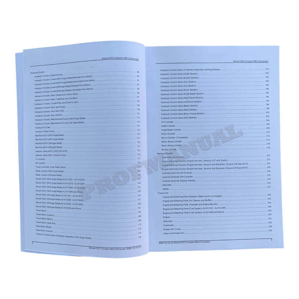 Bobcat E50 Excavator Parts Catalog Manual AJ1811001-