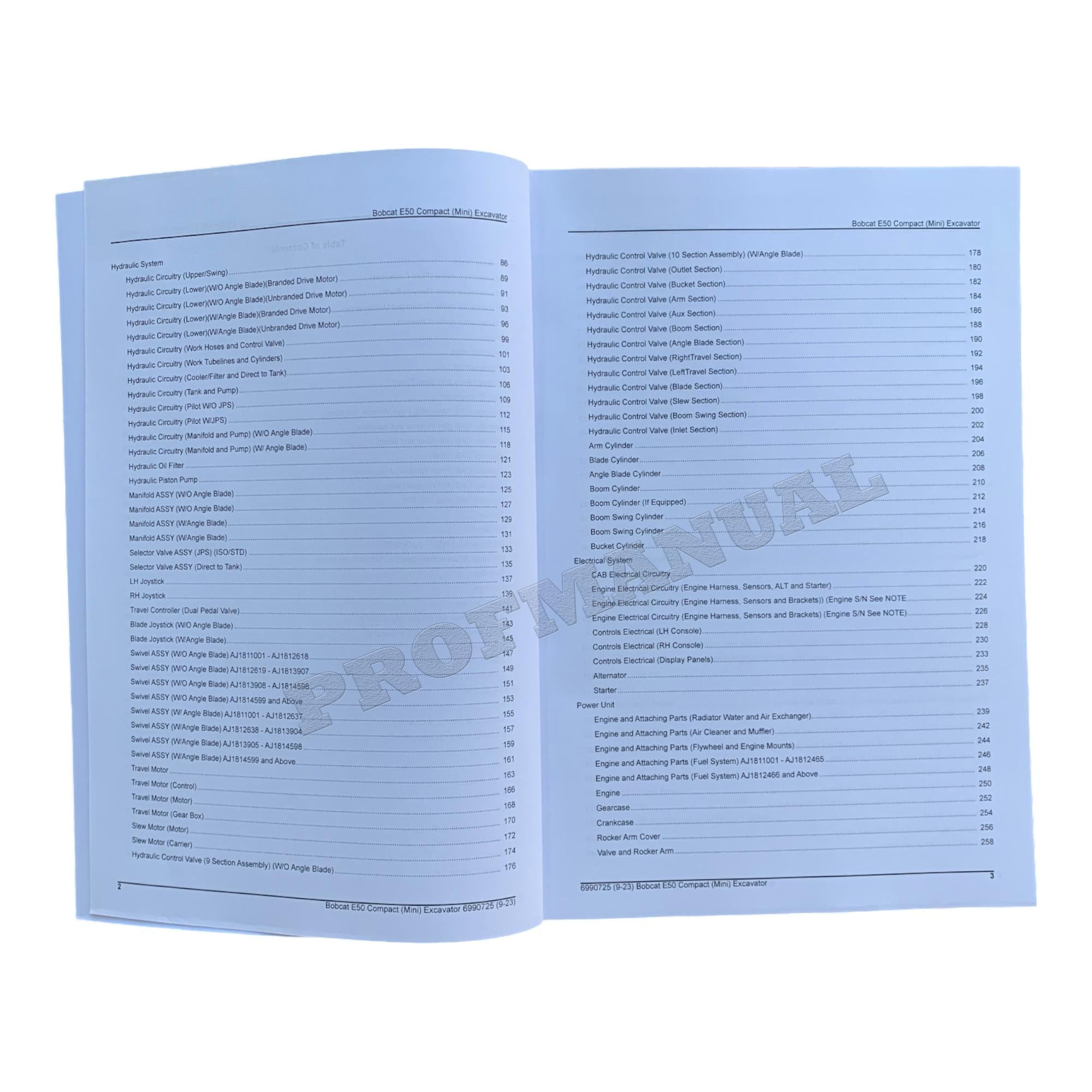 Bobcat E50 Excavator Parts Catalog Manual AJ1811001-