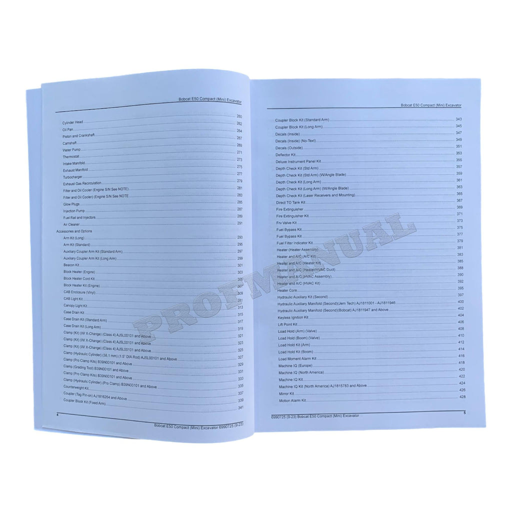 Bobcat E50 Excavator Parts Catalog Manual AJ1811001-