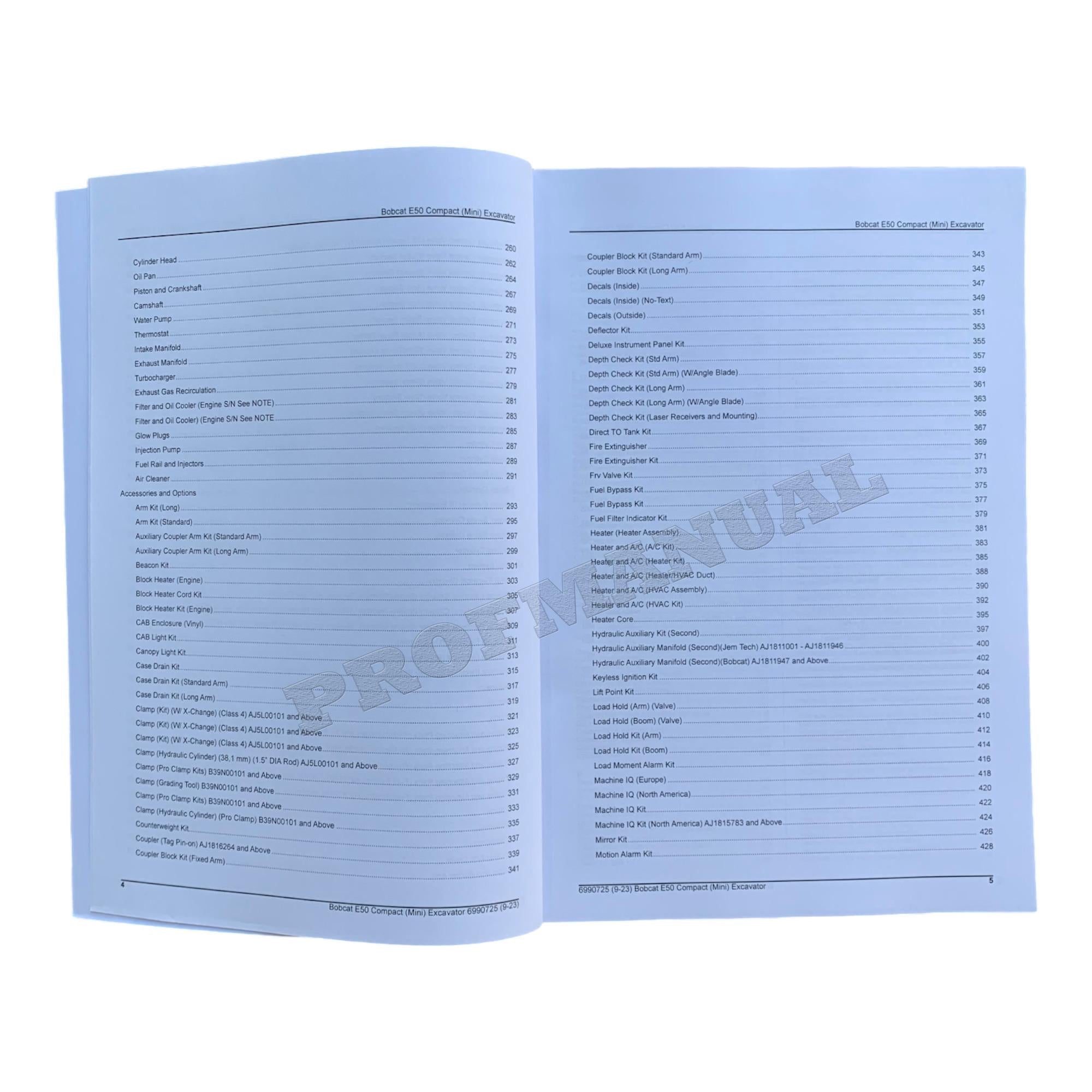 Bobcat E50 Excavator Parts Catalog Manual AJ1811001-