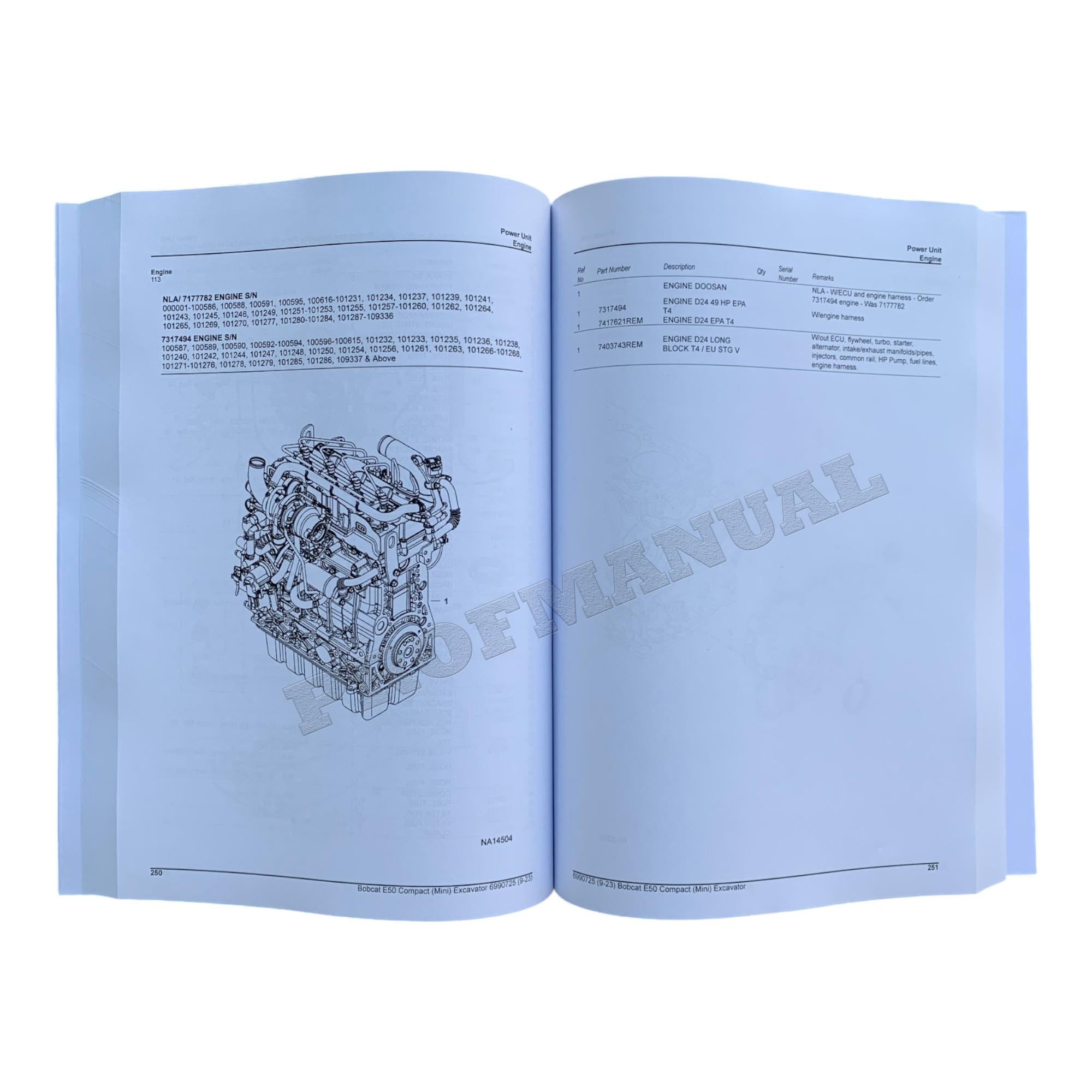 Bobcat E50 Excavator Parts Catalog Manual AJ1811001-