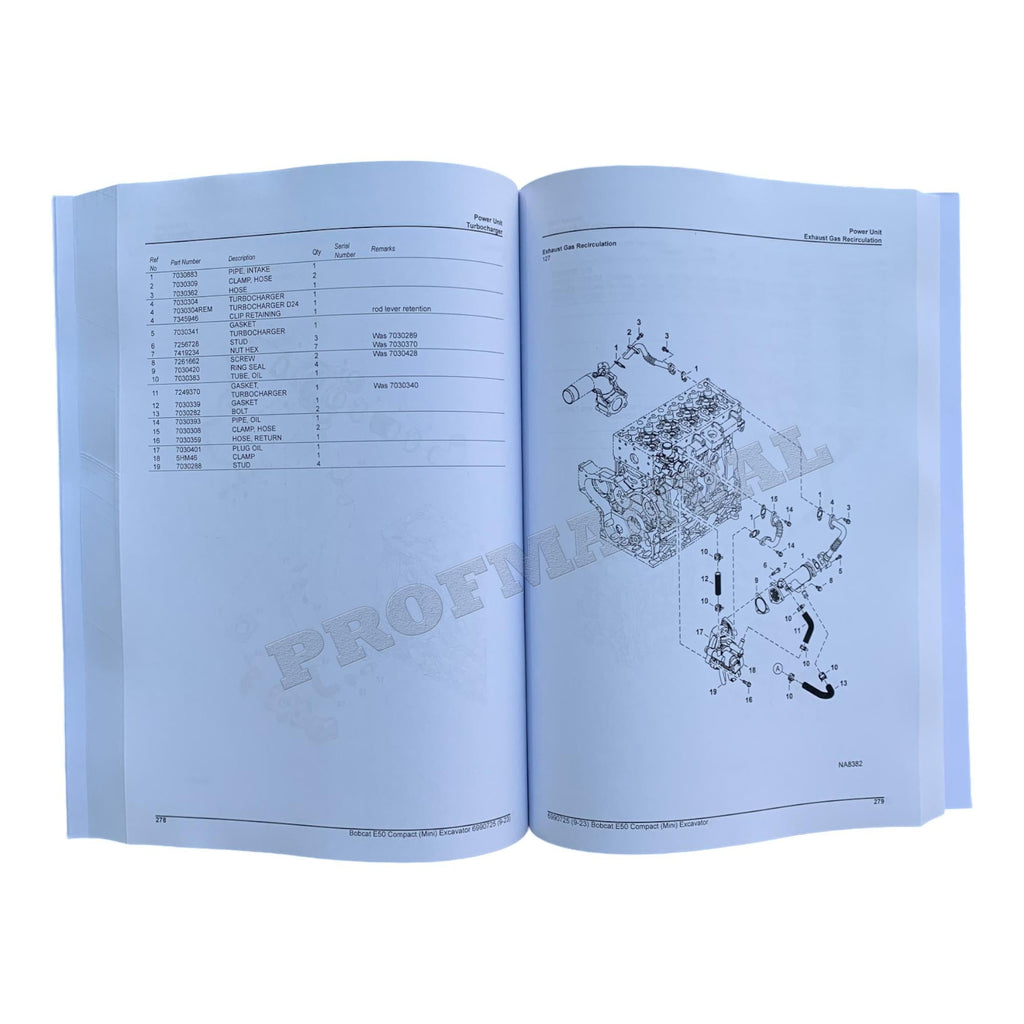 Bobcat E50 Excavator Parts Catalog Manual AJ1811001-