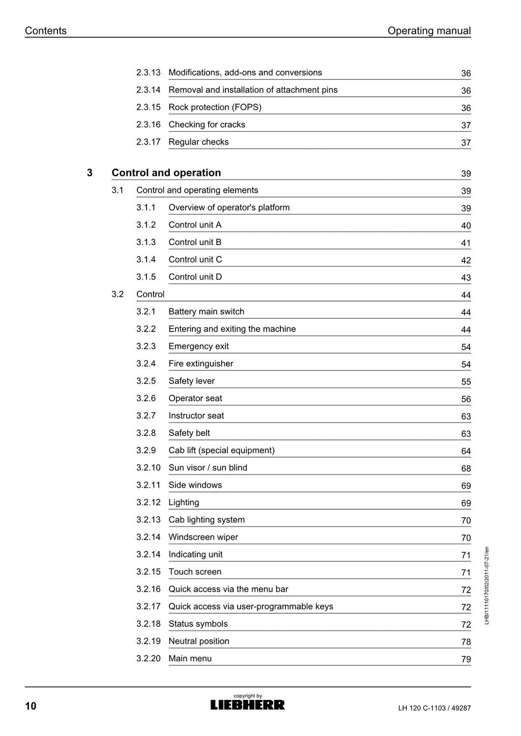 Liebherr LH120 C Excavator Operators manual
