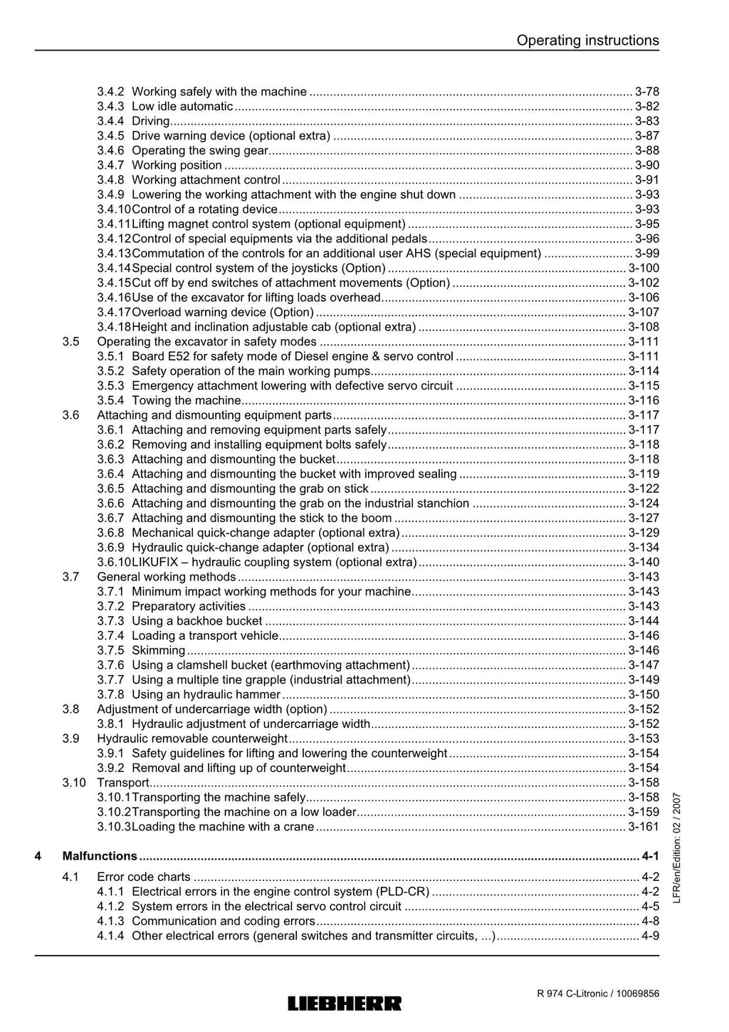 Liebherr R974 C-Litronic Excavator Operators manual serial 15259