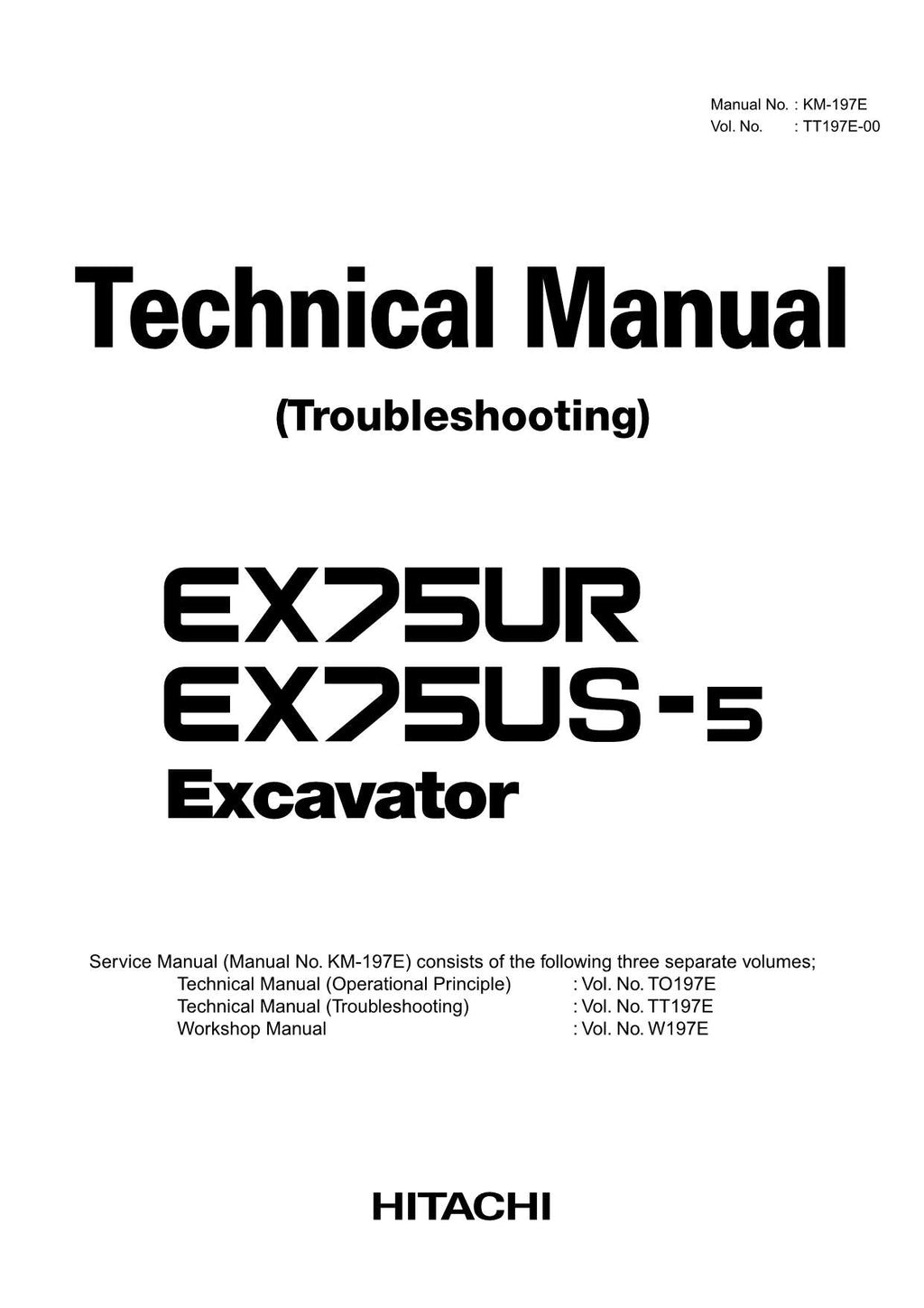 HITACHI EX75UR-5 EX75US-5 Excavator Troubleshooting Technical Manual