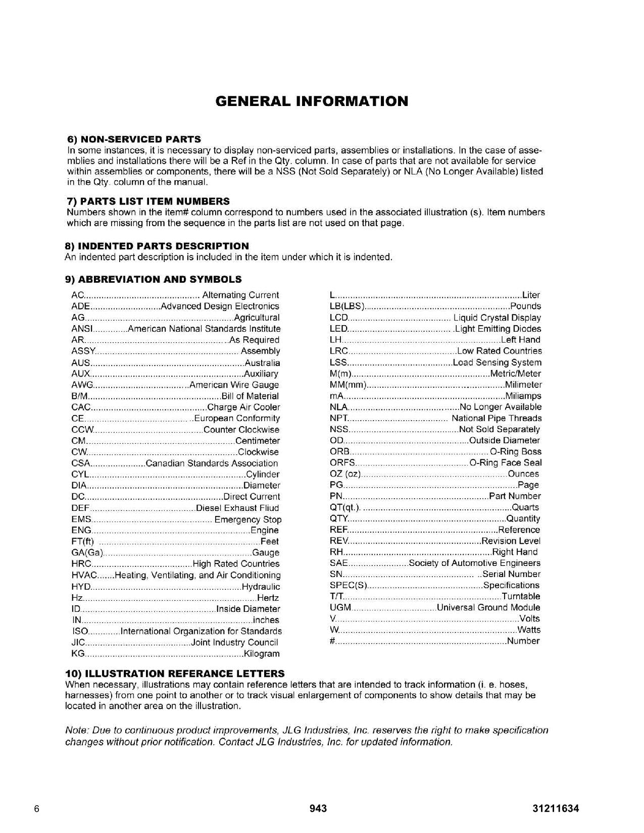 SKYTRAK  943 Telehandler Parts Catalog Manual