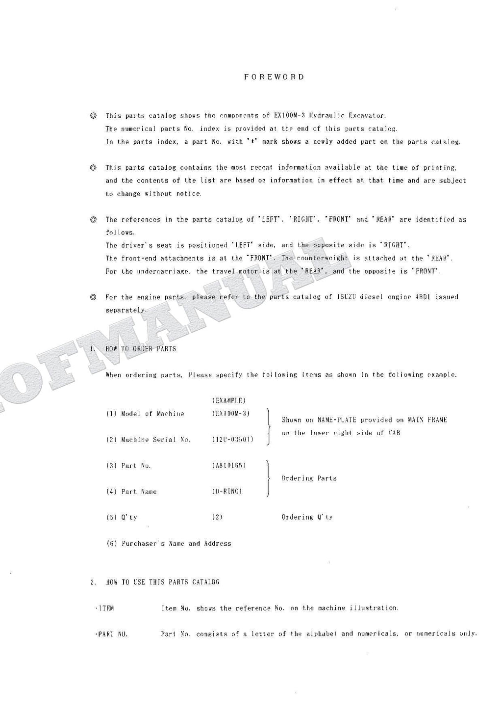 HITACHI EX100M-3 Excavator Parts Catalog Manual SN 03501-