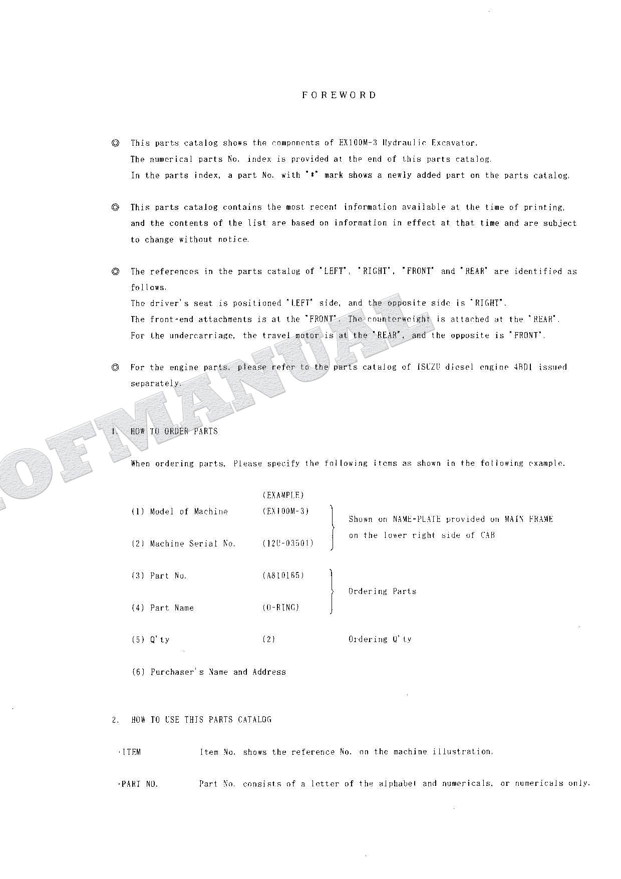 HITACHI EX100M-3 Excavator Parts Catalog Manual SN 03501-