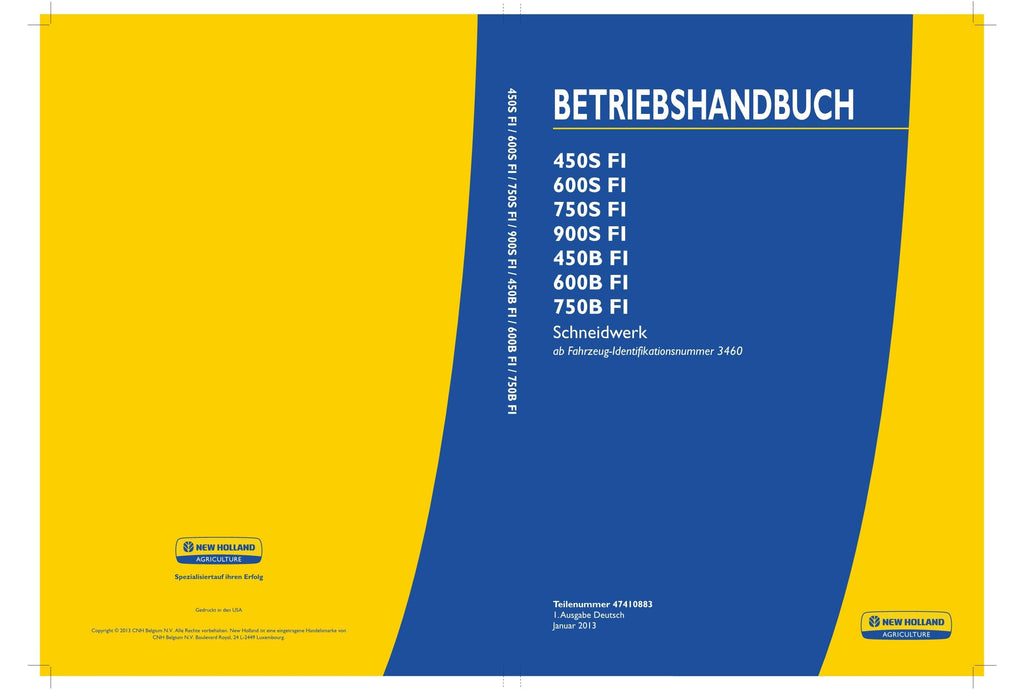 New Holland 450B 450S 600B 600S 750B 750S 900S FI Schneidwerk Betriebsanleitung