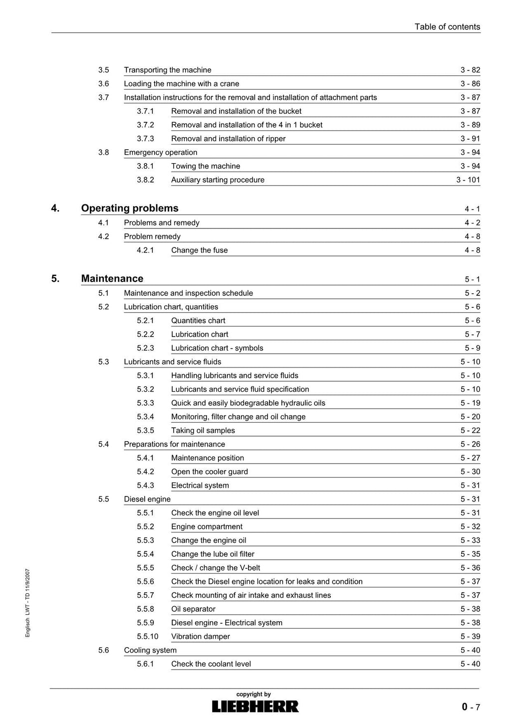 Liebherr LR624 CRAWLER LOADER Operators manual serial 8957