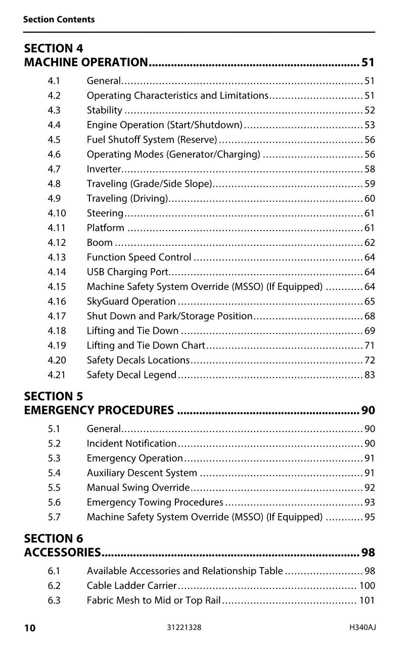 Manual del operador de mantenimiento y operación de la plataforma elevadora JLG H340AJ 31221328