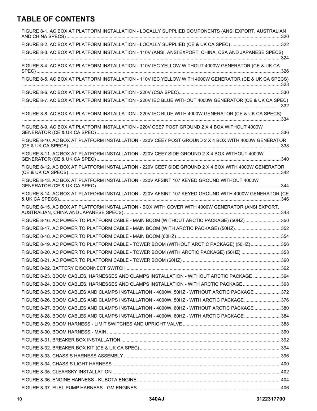 JLG 340AJ  Boom Lift Parts Catalog Manual