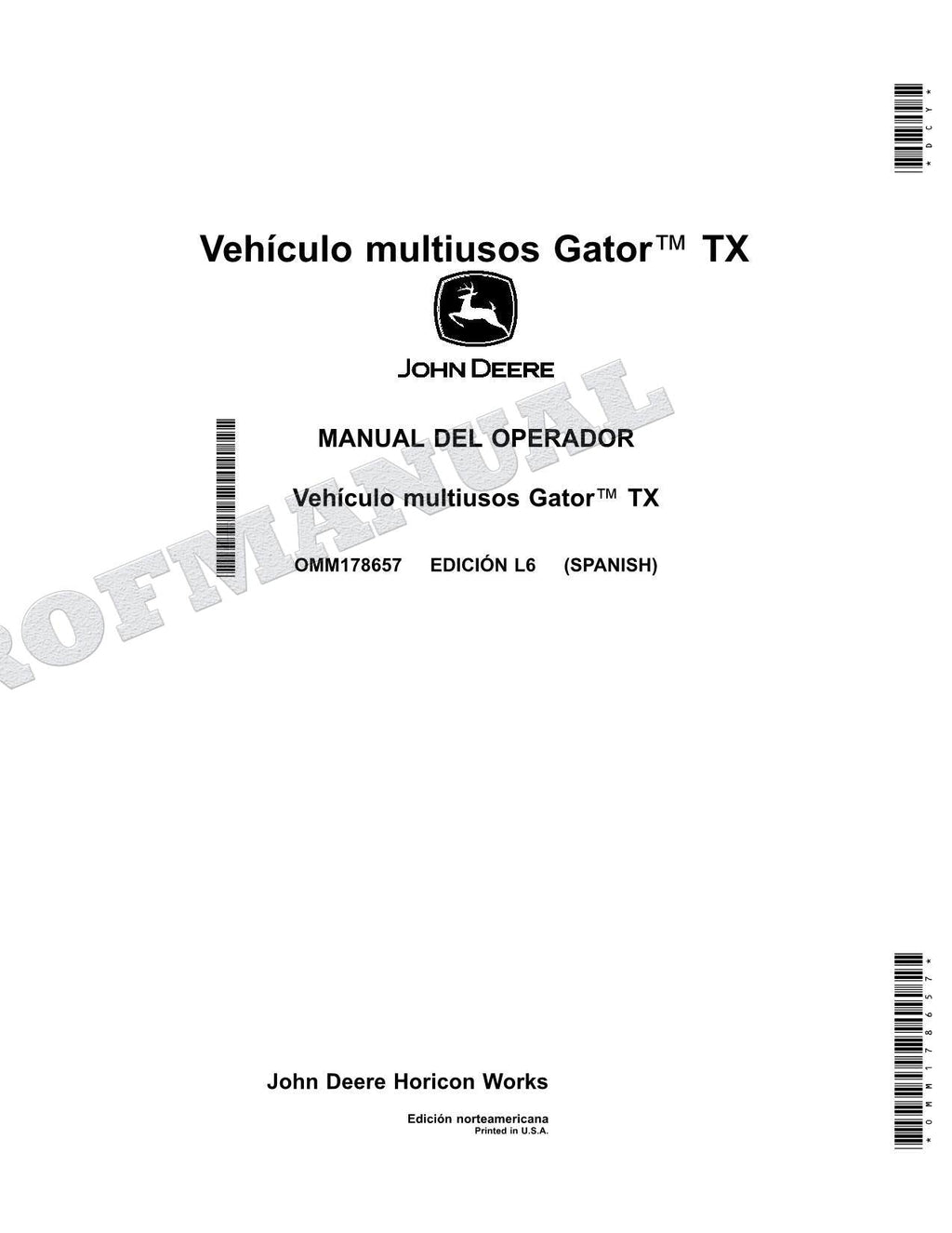 John Deere TX4X2 TX 4x2 cocodrilo Manual del Operador Español SN 120001-