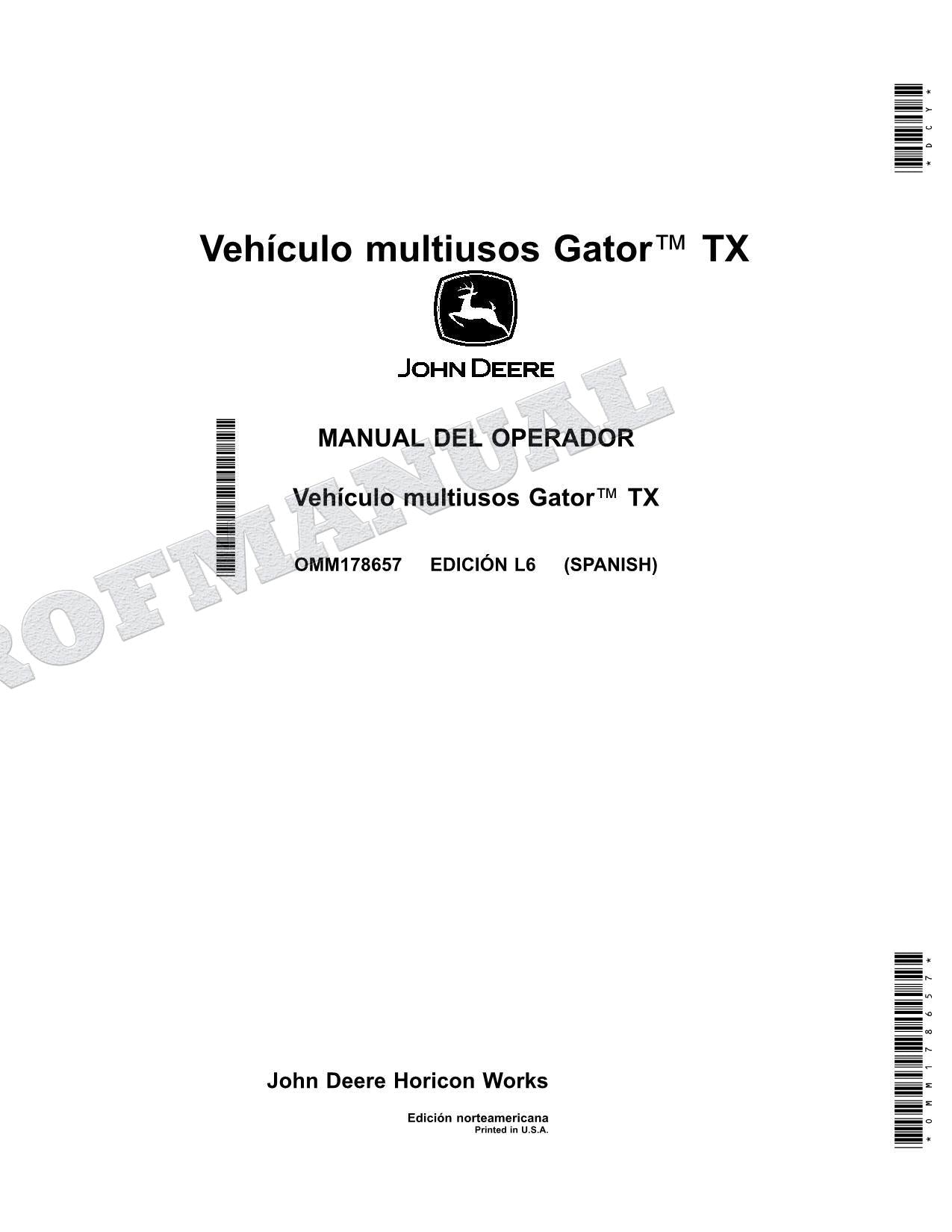 John Deere TX4X2 TX 4x2 cocodrilo Manual del Operador Español SN 120001-