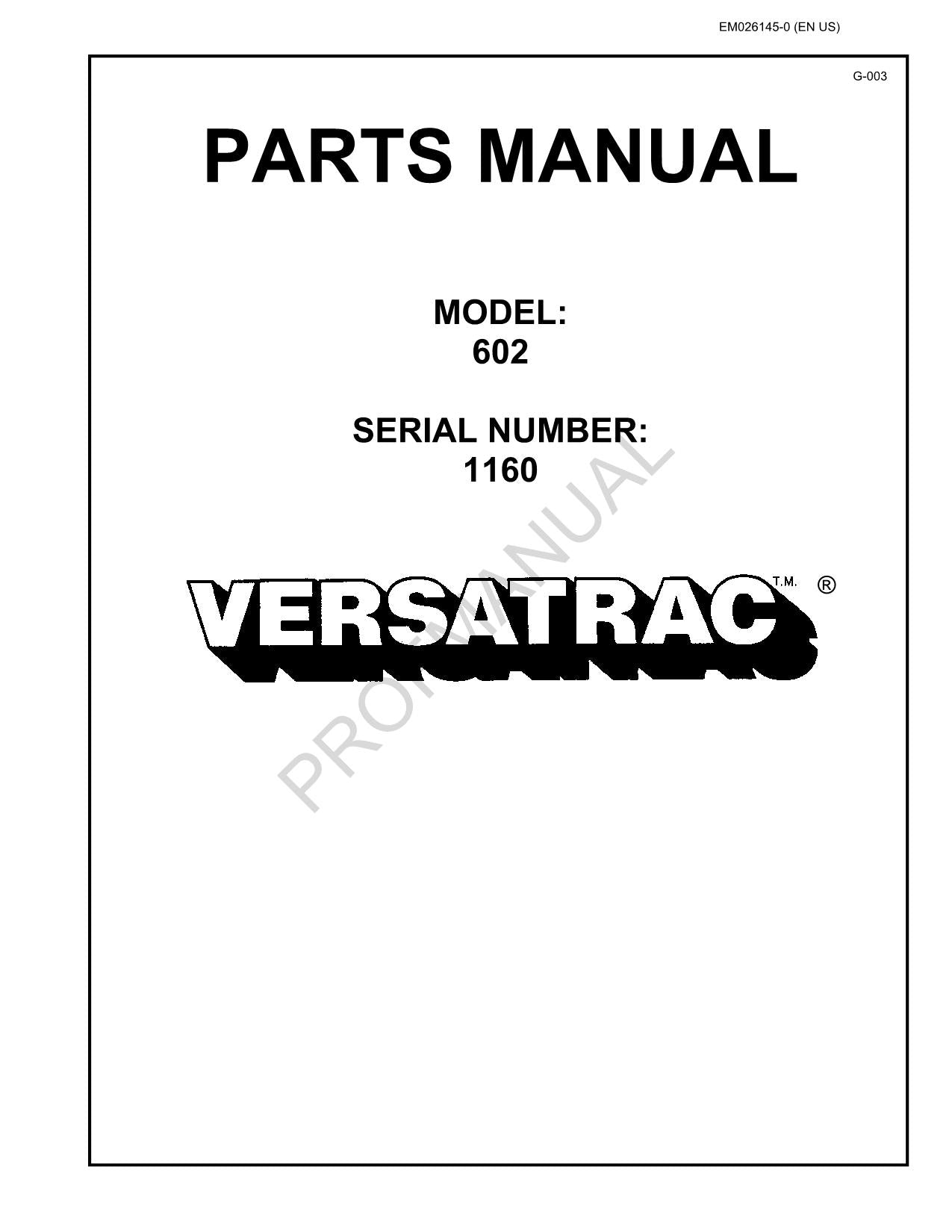 Caterpillar 602 Versatrac Underground Longwall Parts Catalog Manual ser 1160