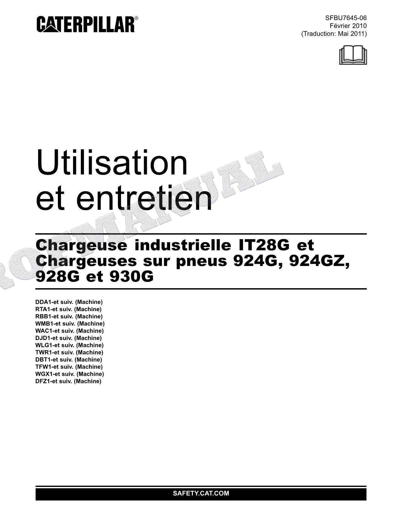 Caterpillar IT28G 924G 924GZ 928G 930G Chargeuse Manuel D'Opération