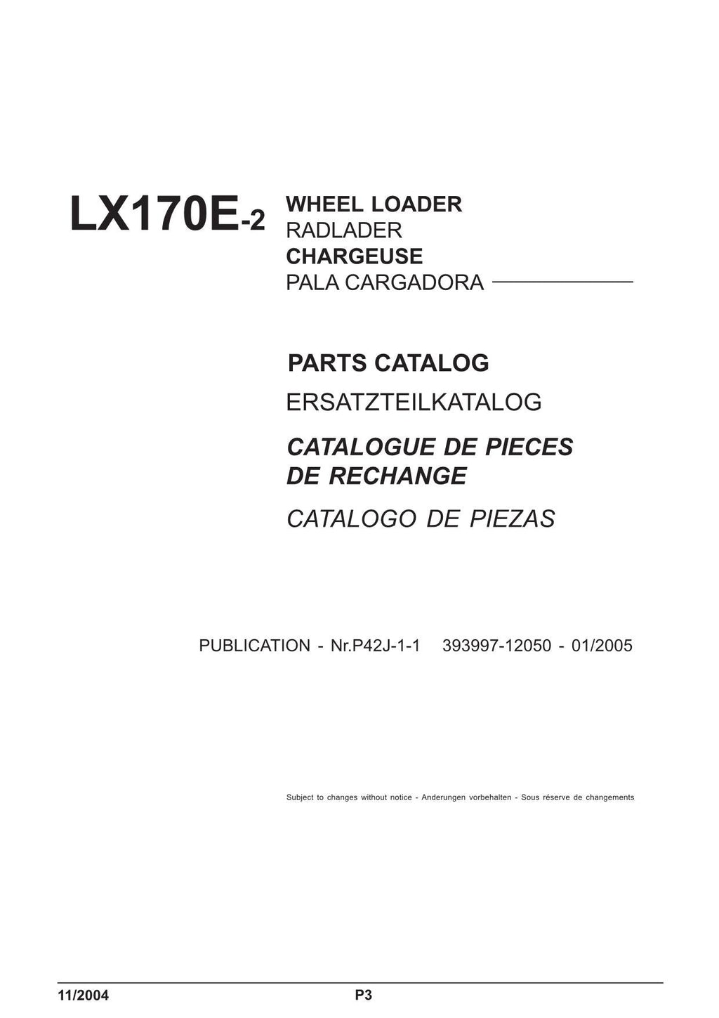 Hitachi LX170E-2 Wheel Loader Parts Catalog Manual SN 384F1500-up