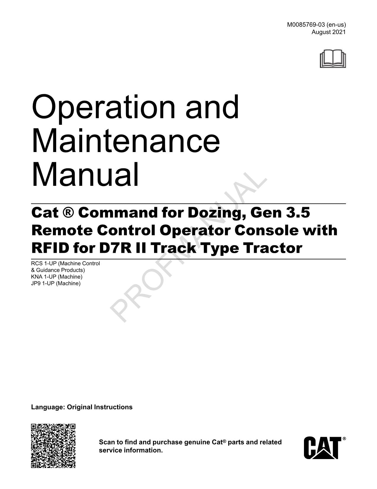 Manual de mantenimiento del operador del tractor Caterpillar Gen 3.5 Remote Consol RFID D7R2