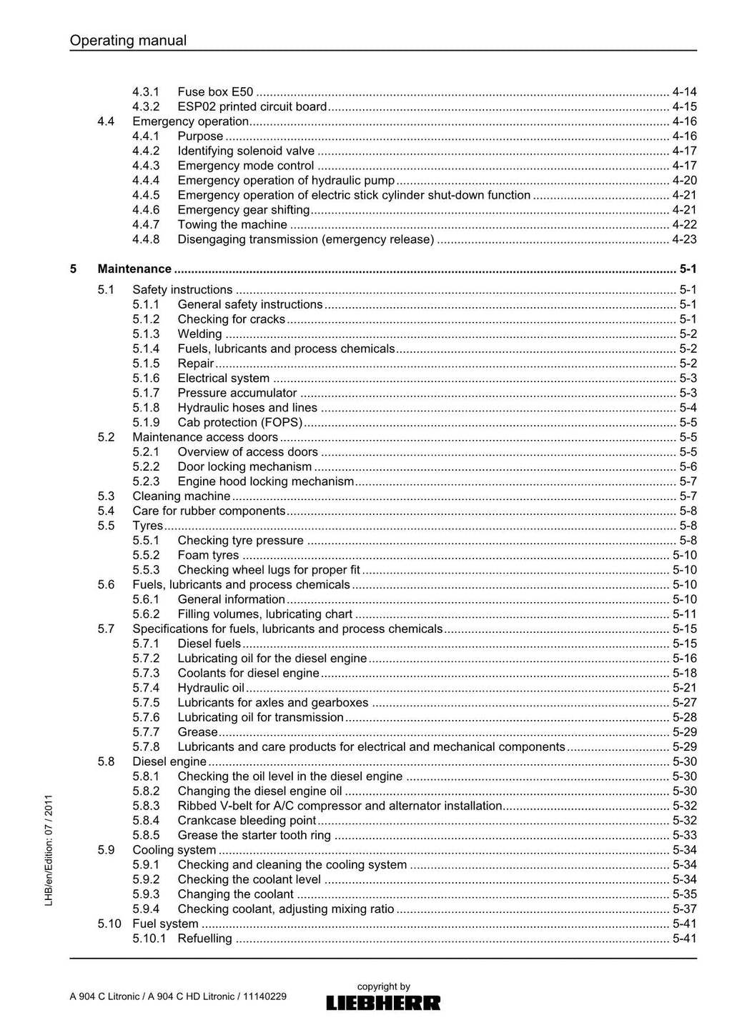 Liebherr A904 C Litronic A904 C HD Litronic Excavator Operators manual