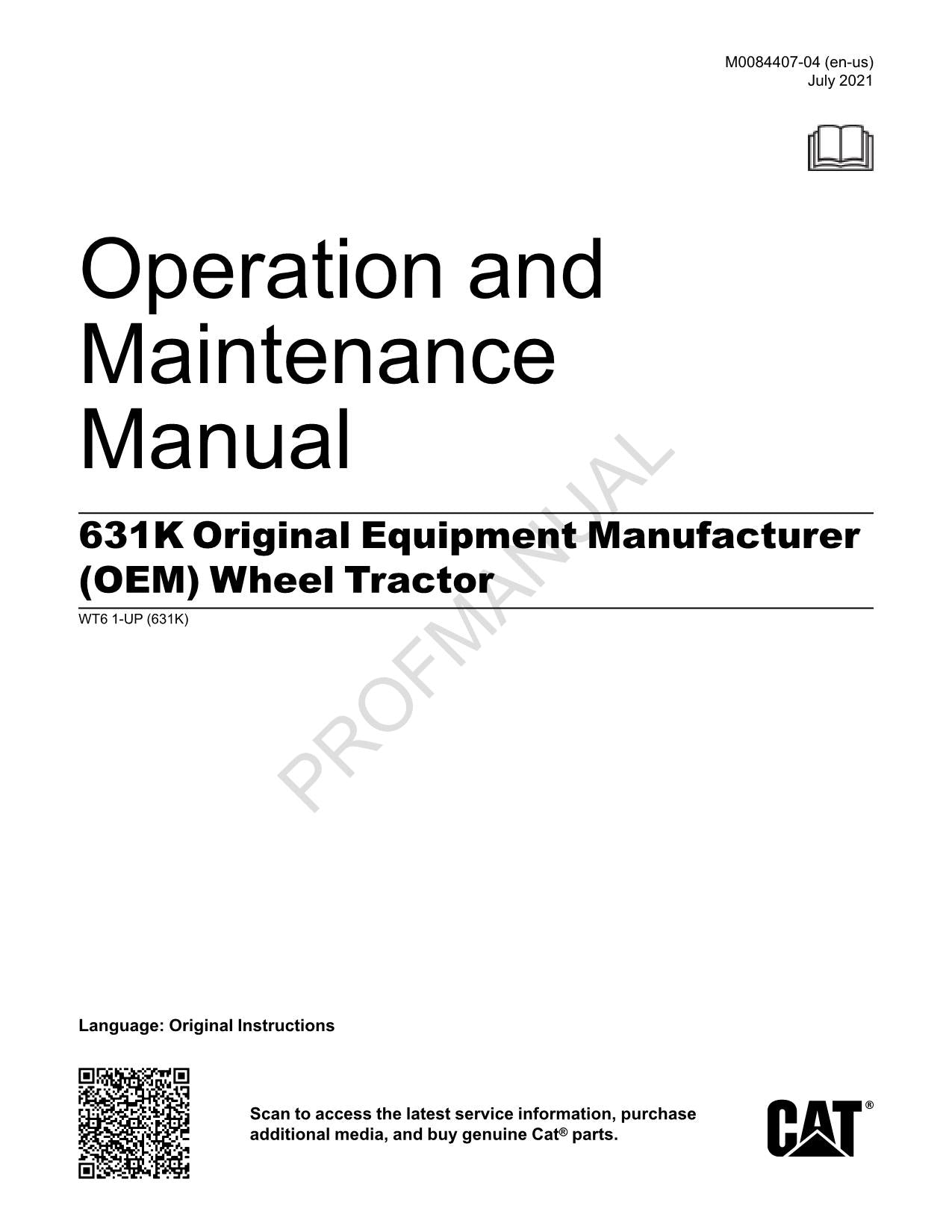 Manual del operador del tractor de ruedas Caterpillar 631K (WT61-Up)