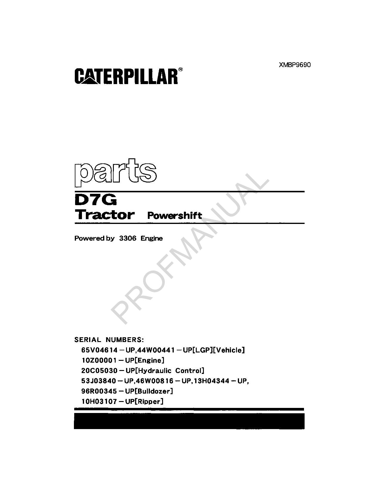 Caterpillar Cat D7G Tractor Powershift Parts Catalog Manual XMBP9690