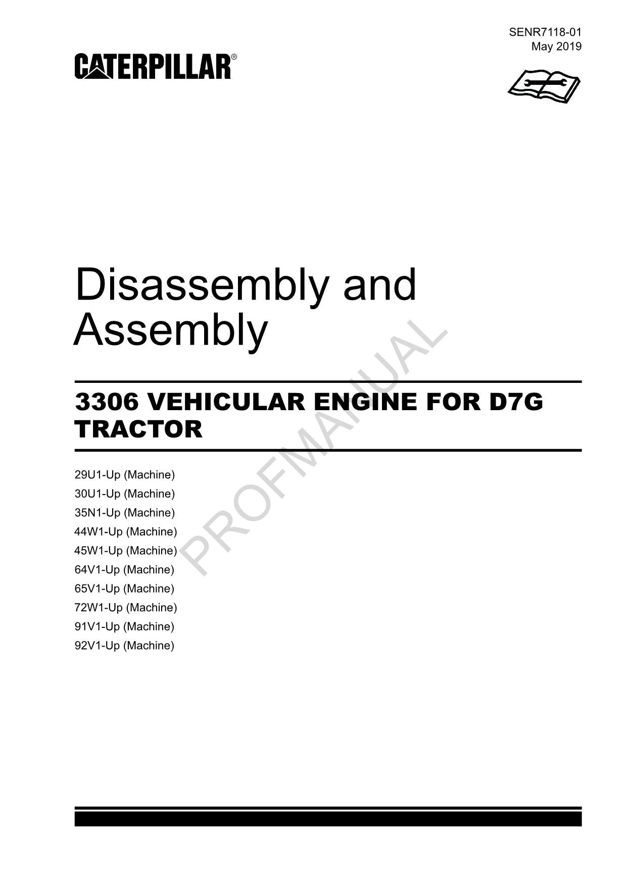 Manual de desmontaje y montaje del motor para tractor Caterpillar CAT 3306 D7G