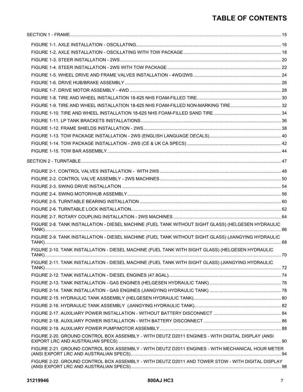 JLG 800AJ HC3 Boom Lift Parts Catalog Manual 31219946