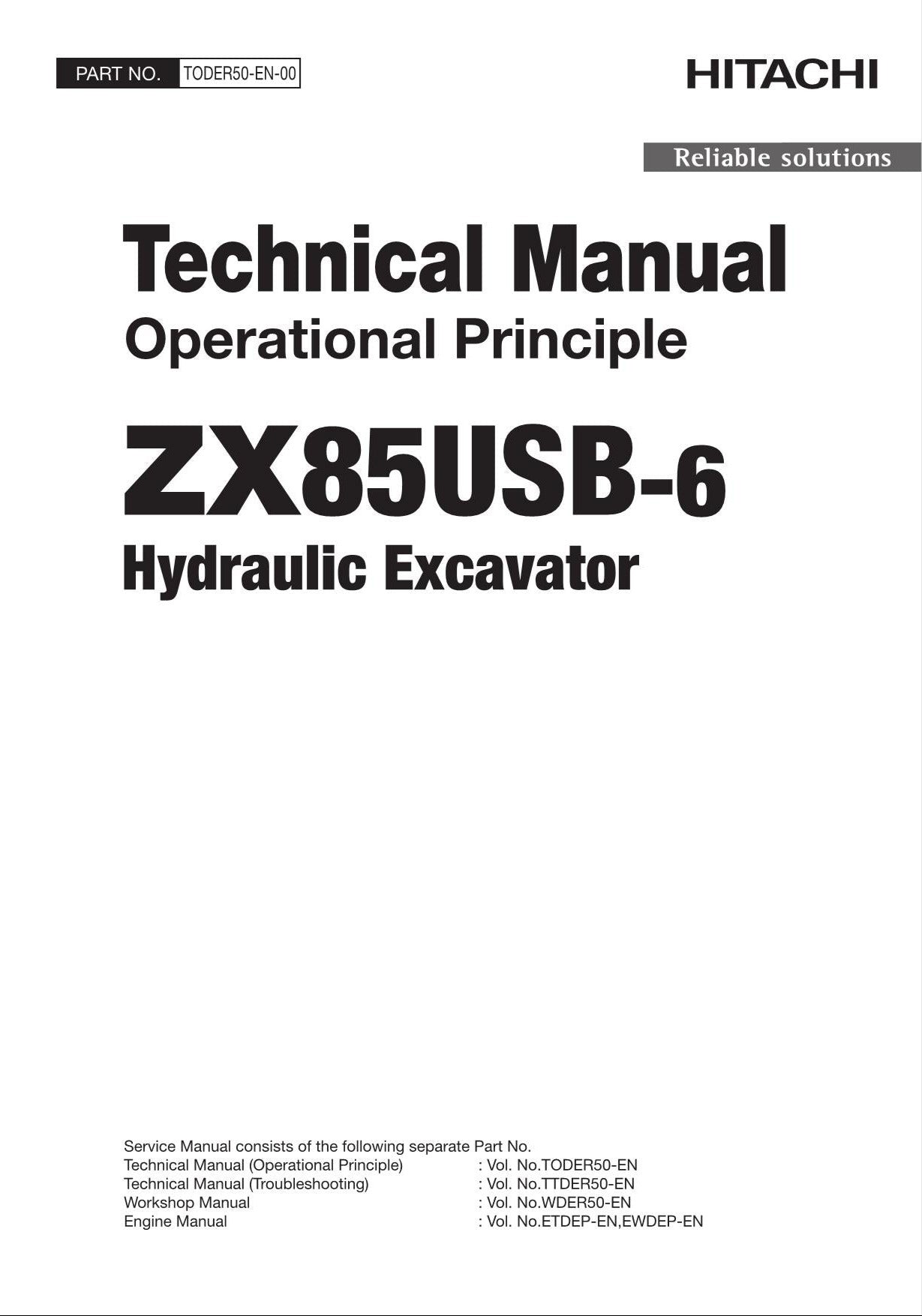 HITACHI ZAXIS ZX85USB-6 Excavator Operational Principle Technical Manual