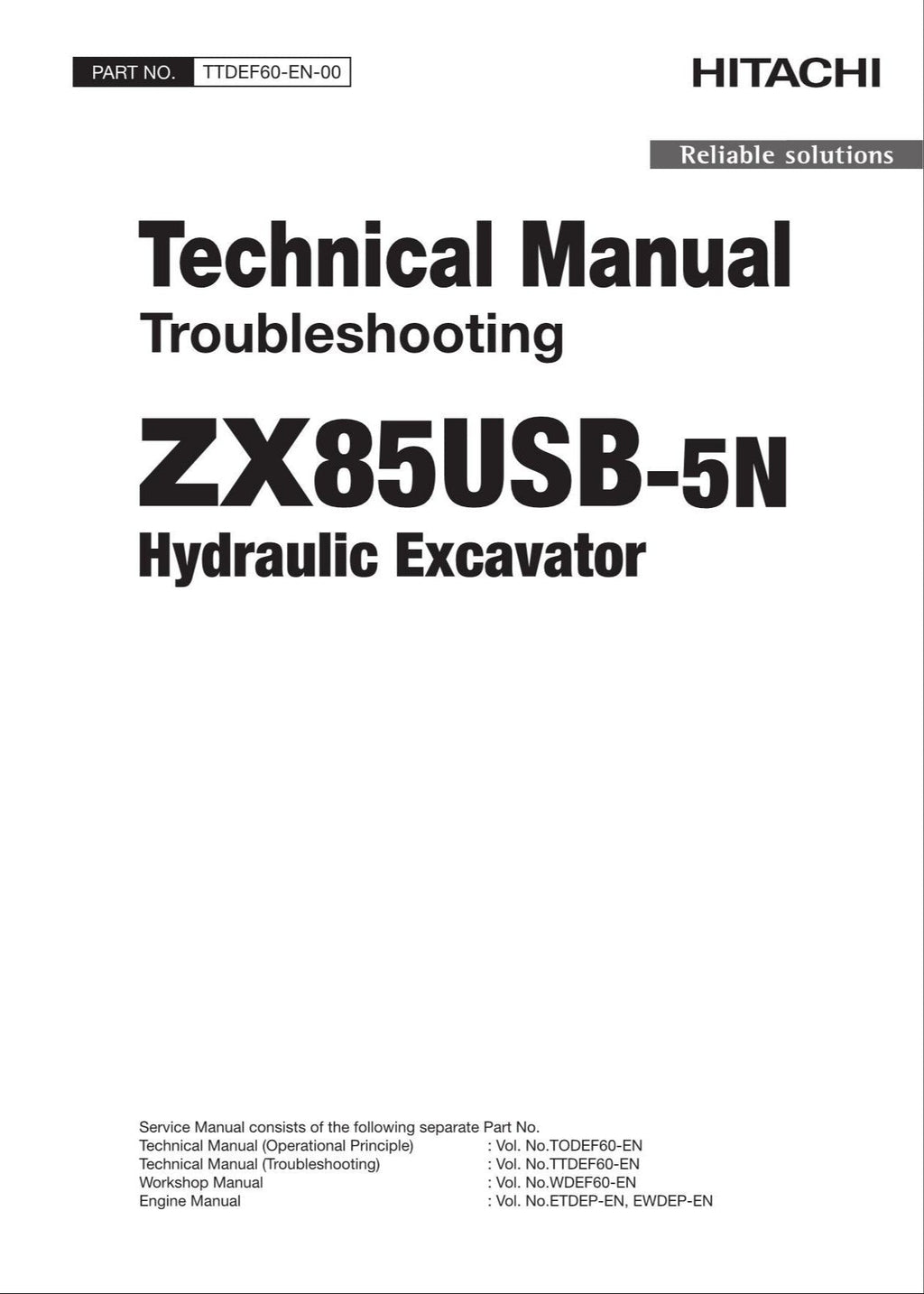 HITACHI ZX85USB-5N Excavator Troubleshooting +Schematic Technical Manual
