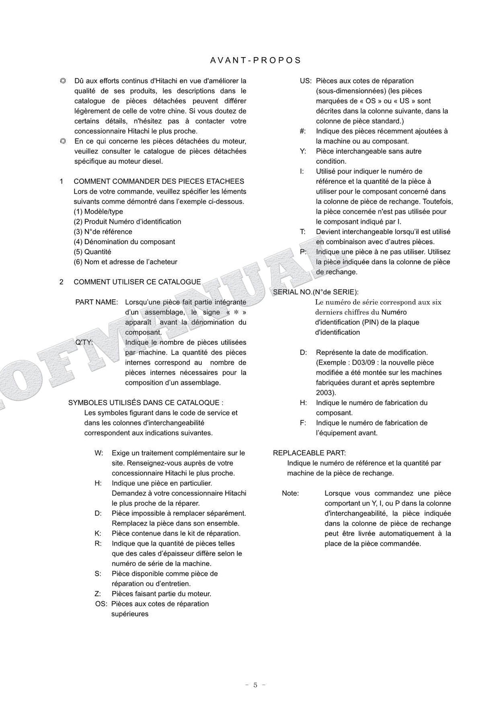 HITACHI ZAXIS ZX190W-6N Excavator Parts Catalog Manual SN 005001-