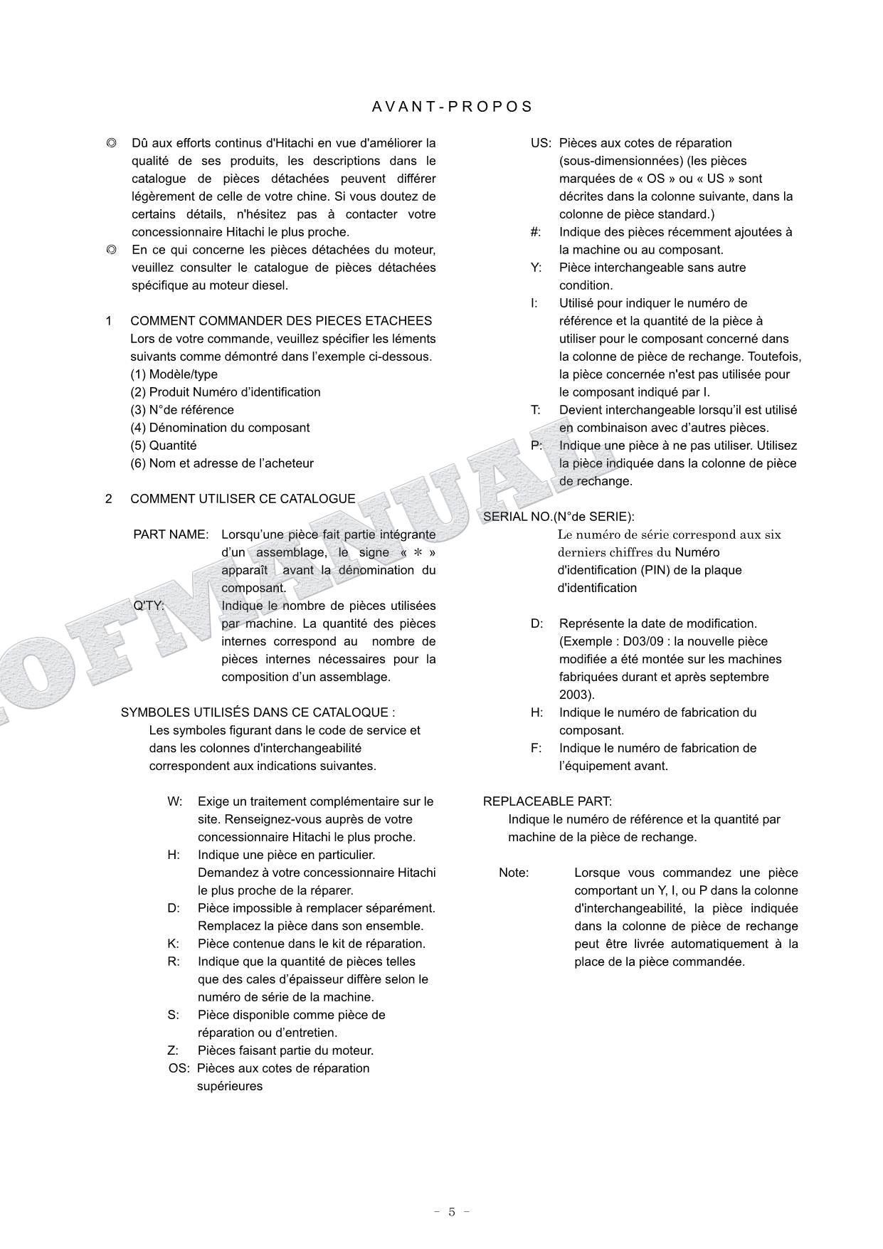 Manual del catálogo de piezas de la excavadora con accesorio frontal de corto alcance HITACHI ZX75US-5B