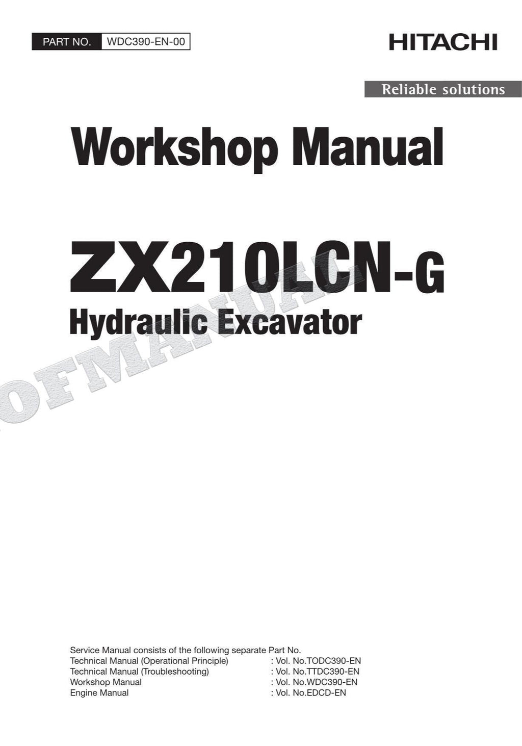 HITACHI ZX210LCN-G Excavator Repair Service Workshop Manual