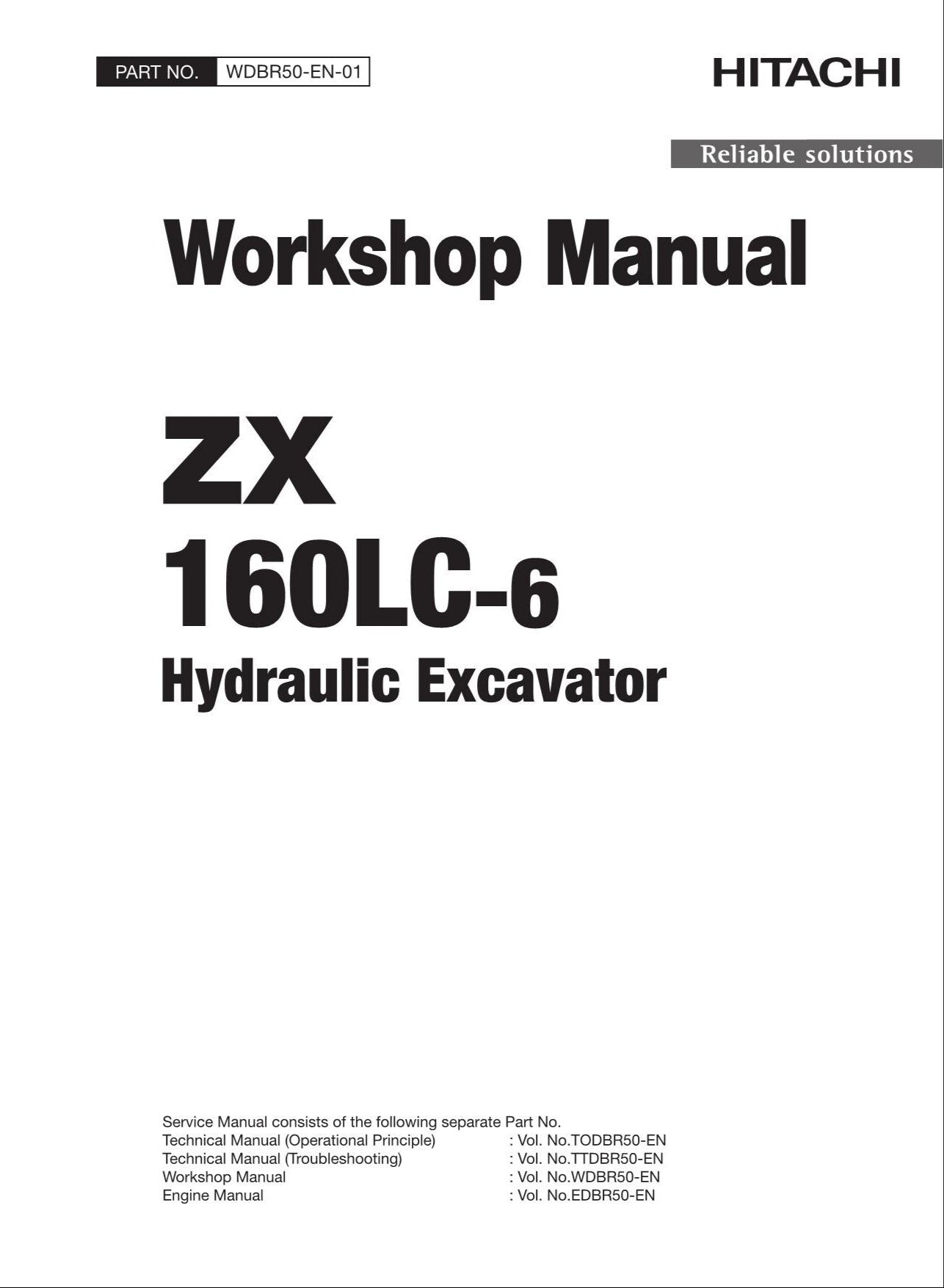 HITACHI ZAXIS ZX160LC-6 Excavator Workshop Service Manual WDBR50-EN-01