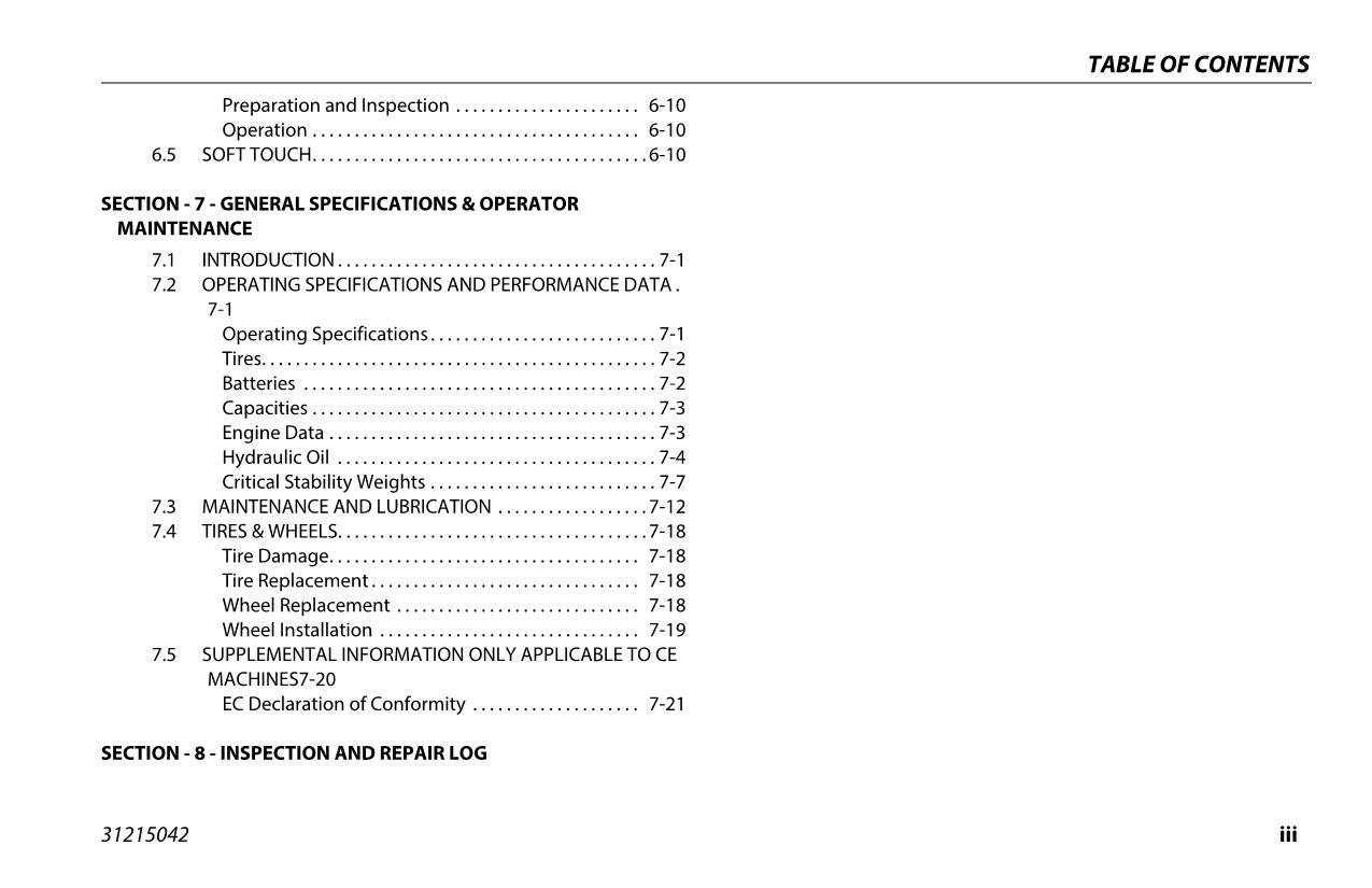 JLG H800AJ Boom Lift Maintenance Operation Operators Manual 31215042