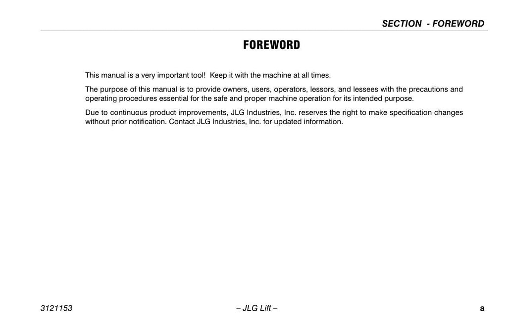 Manual del operador de mantenimiento y operación del mástil vertical JLG 15BD 19BD