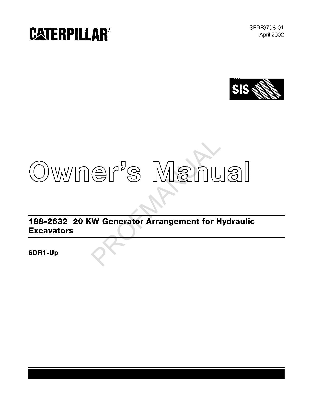 Manual del operador de la excavadora Caterpillar 188 2632 de 20 kW con generador