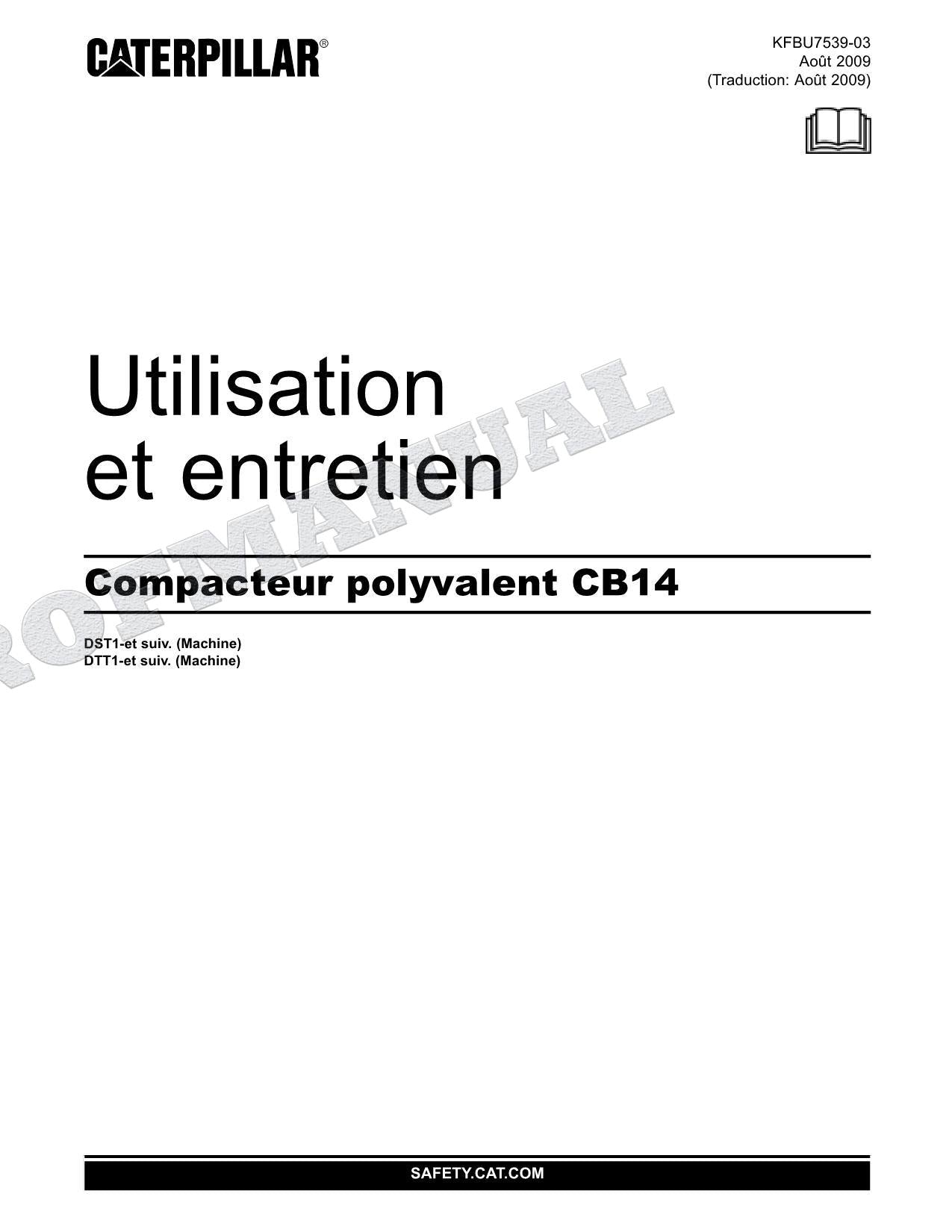 Caterpillar CB14 Compacteur Manuel D'Opération Et D'Entretien Français